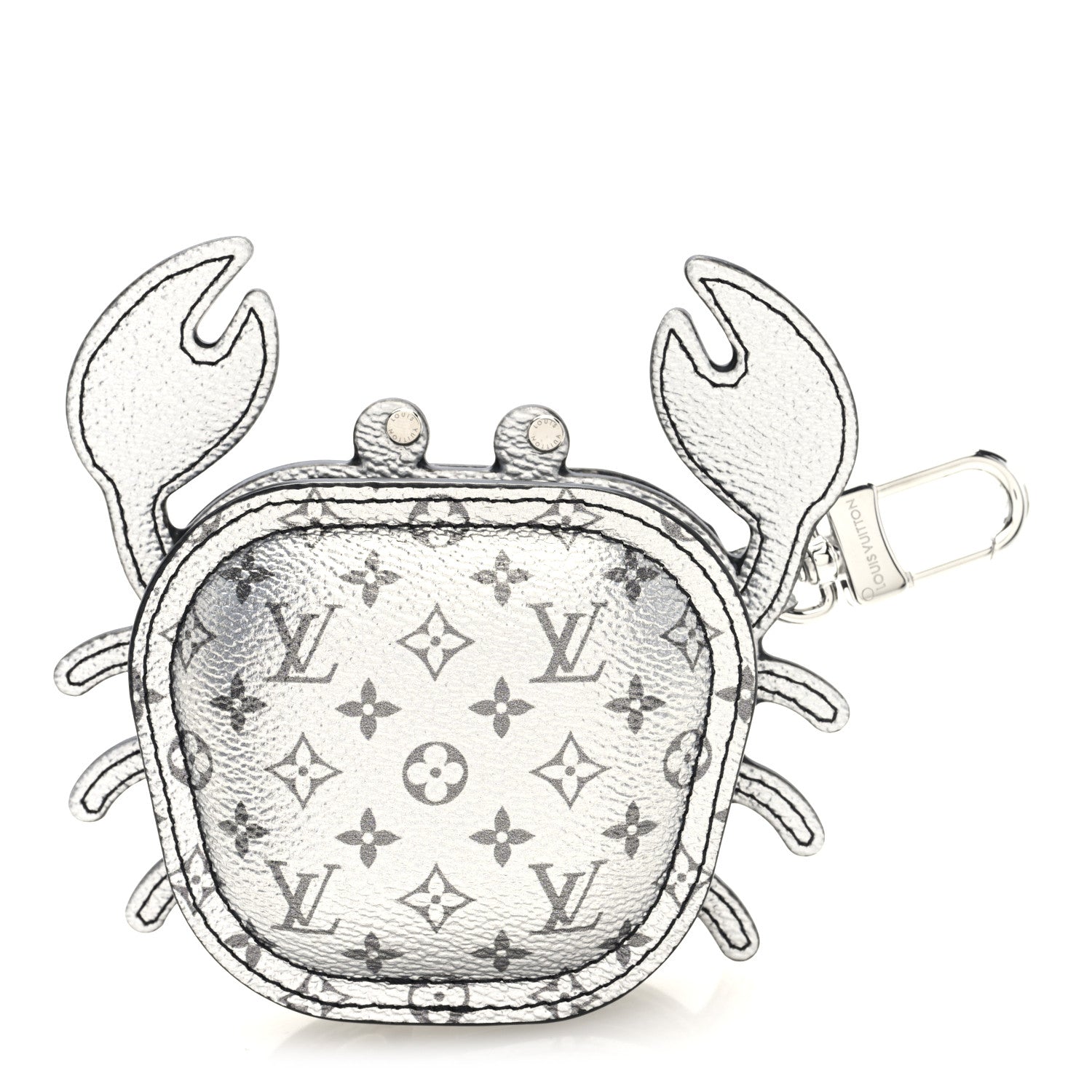 Louis Vuitton Metallic Monogram Crab Bag Charm Grey Silver 1782893