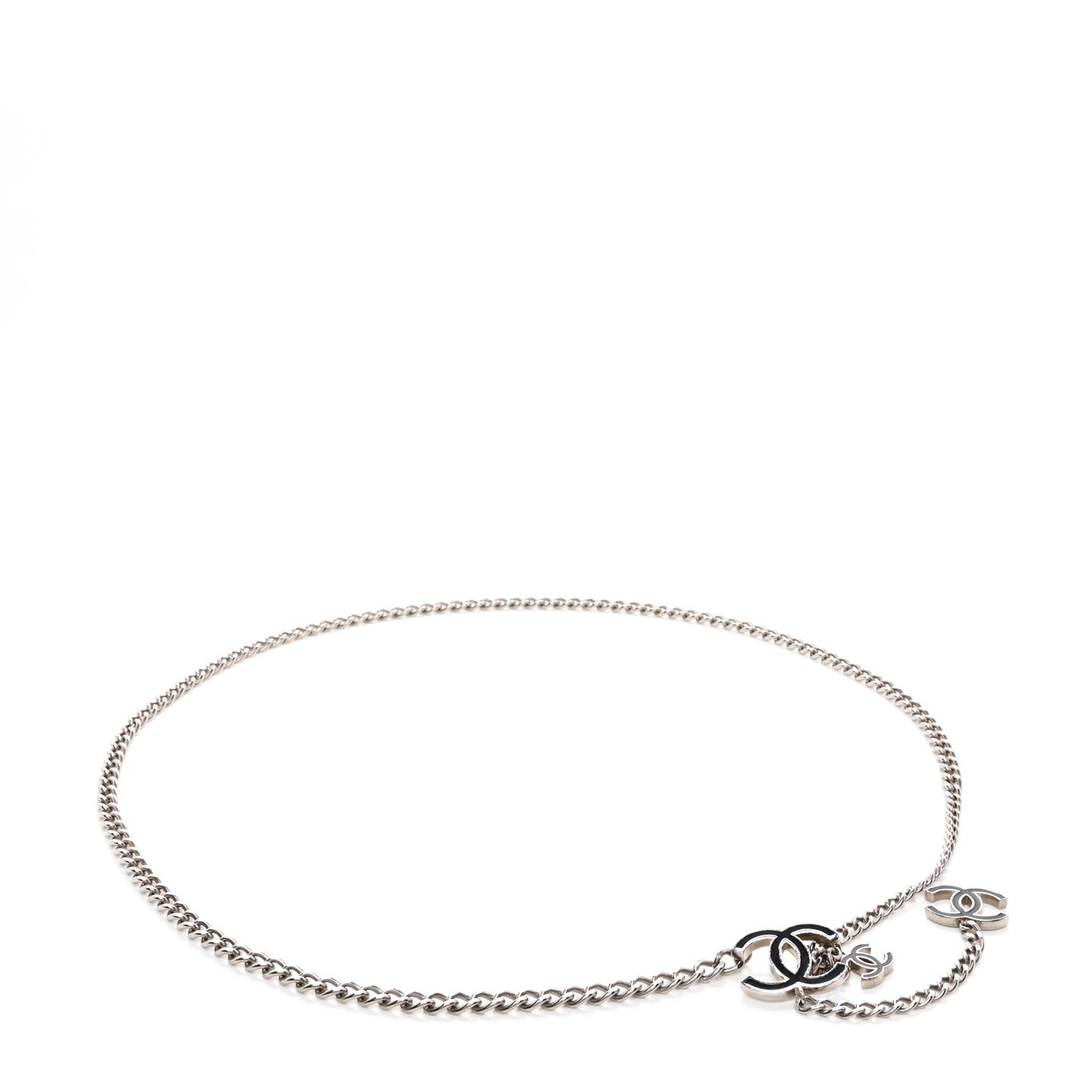 Enamel CC Chain Logo Belt Silver Black