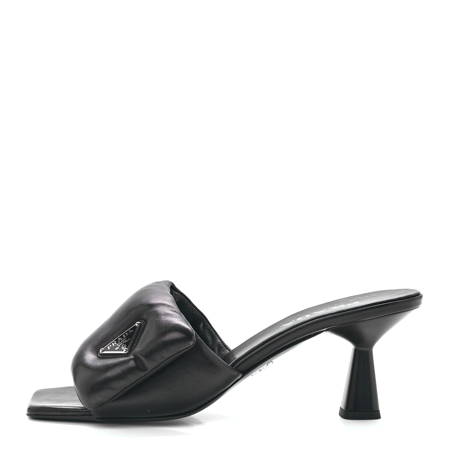 Nappa Soft Padded Metal Triangle Logo 65mm Slide Sandals 41 Black