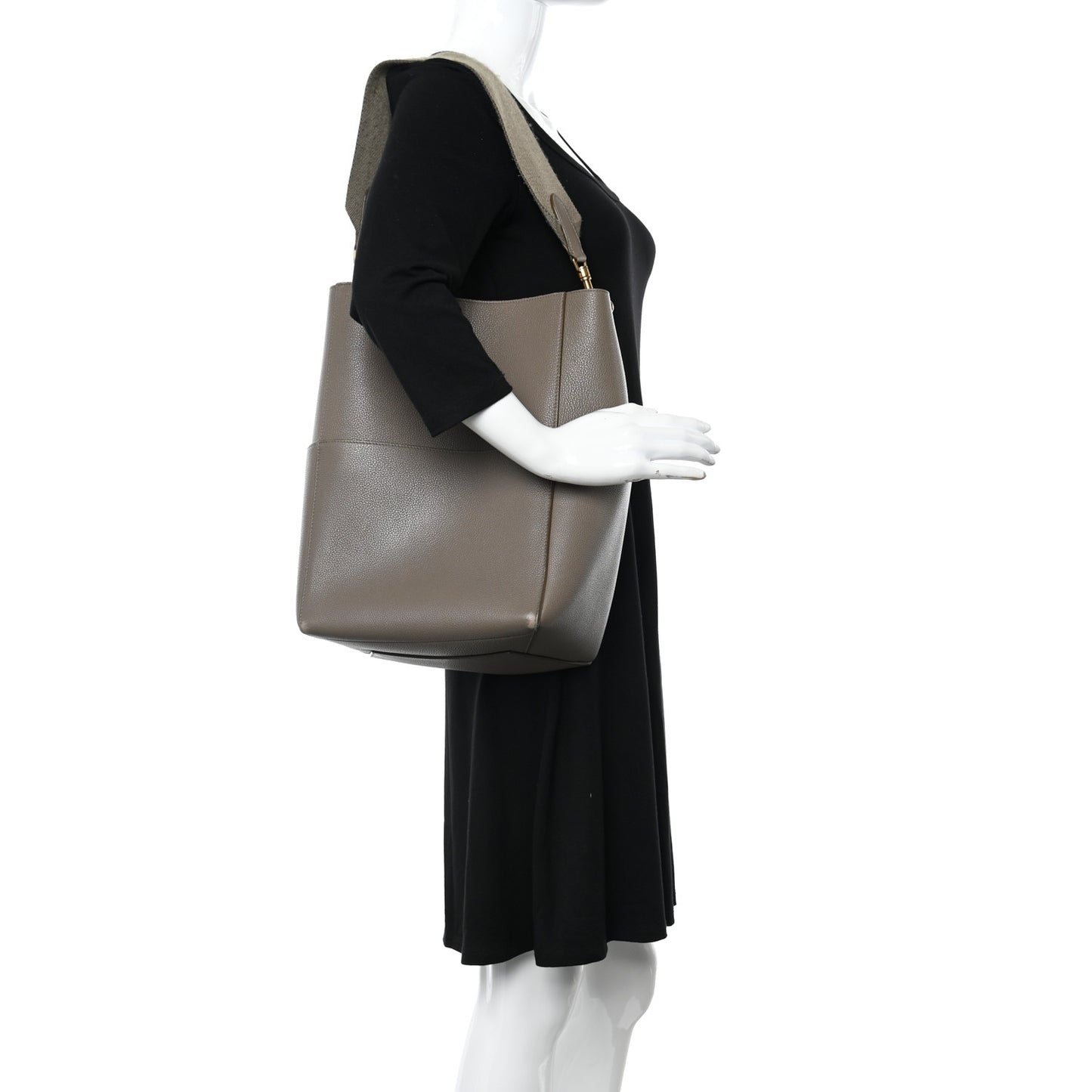 Soft Grained Calfskin Sangle Bucket Bag Taupe