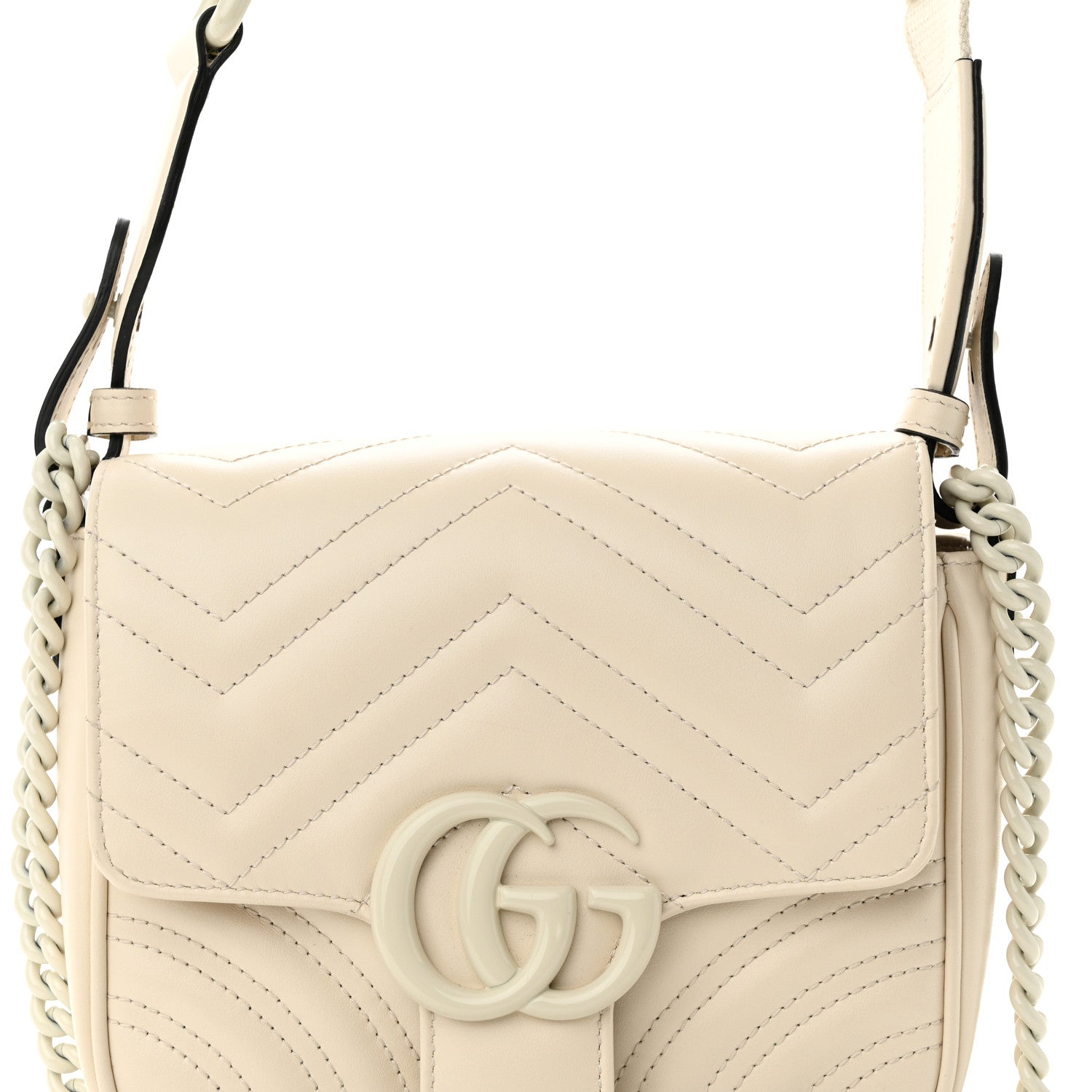 Gucci Calfskin Matelasse Monochrome Mini GG Marmont Crossbody Shoulder Bag White 8 of 14