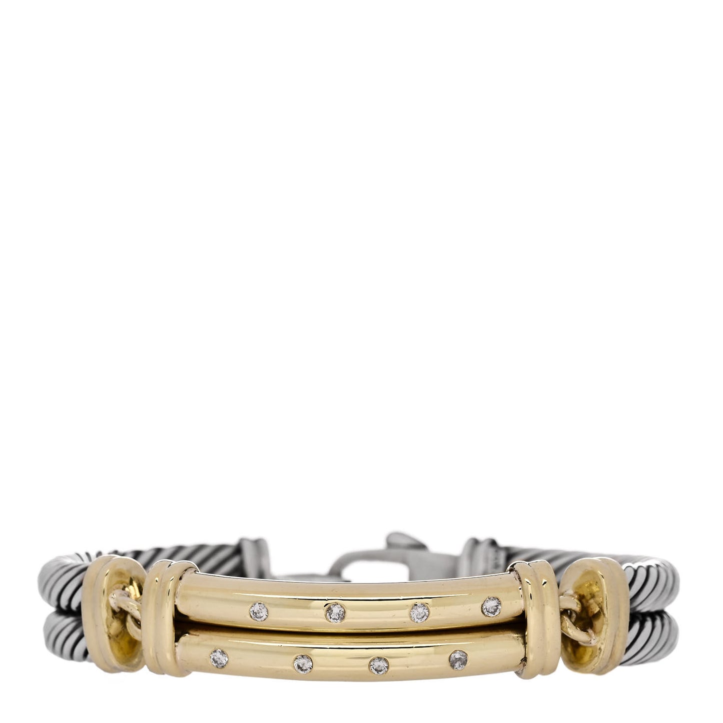 DAVID YURMAN Sterling Silver 14K Yellow Gold Diamond 10mm Metro Double Cable Bracelet