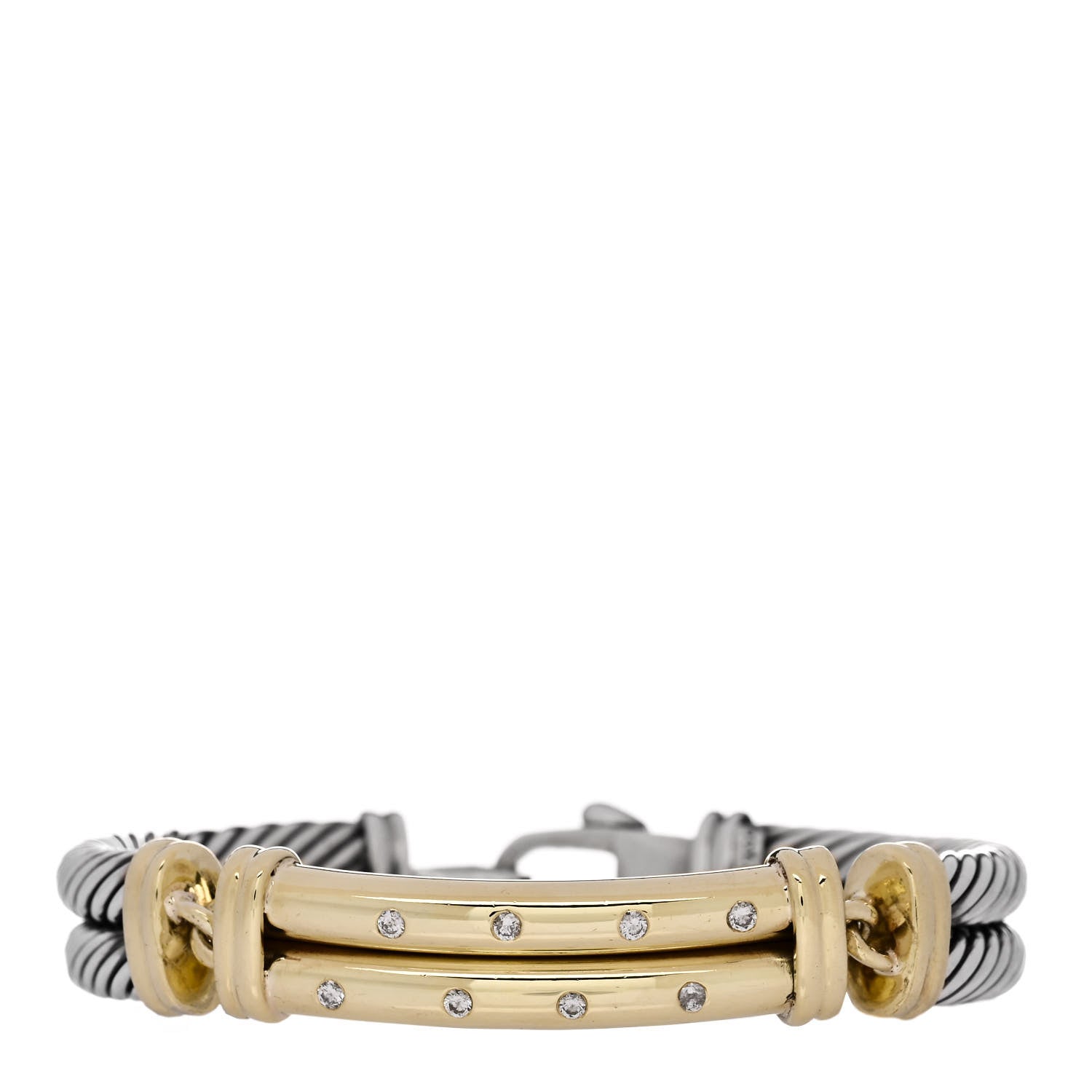 David Yurman DAVID YURMAN Sterling Silver 14K Yellow Gold Diamond 10mm Metro Double Cable Bracelet 1 of 3