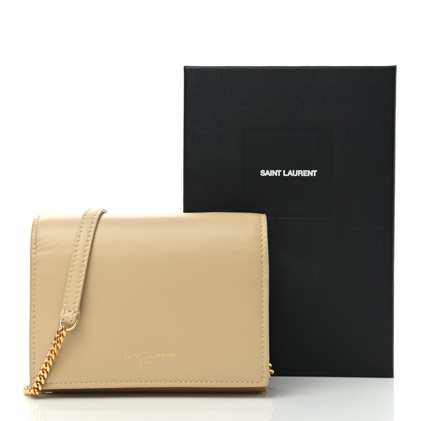 Calfskin Monogram Chain Card Case Ivory Natural