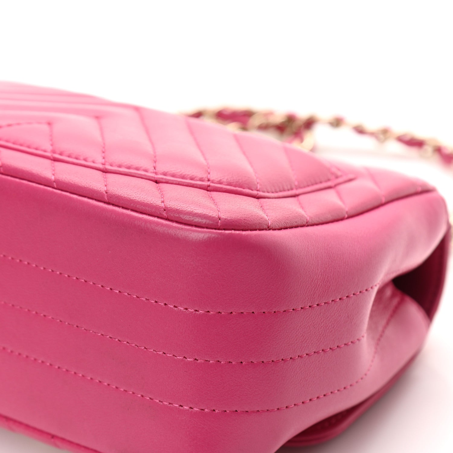 Chanel Lambskin Chevron Quilted Mini Square Flap Fuchsia 11 of 16