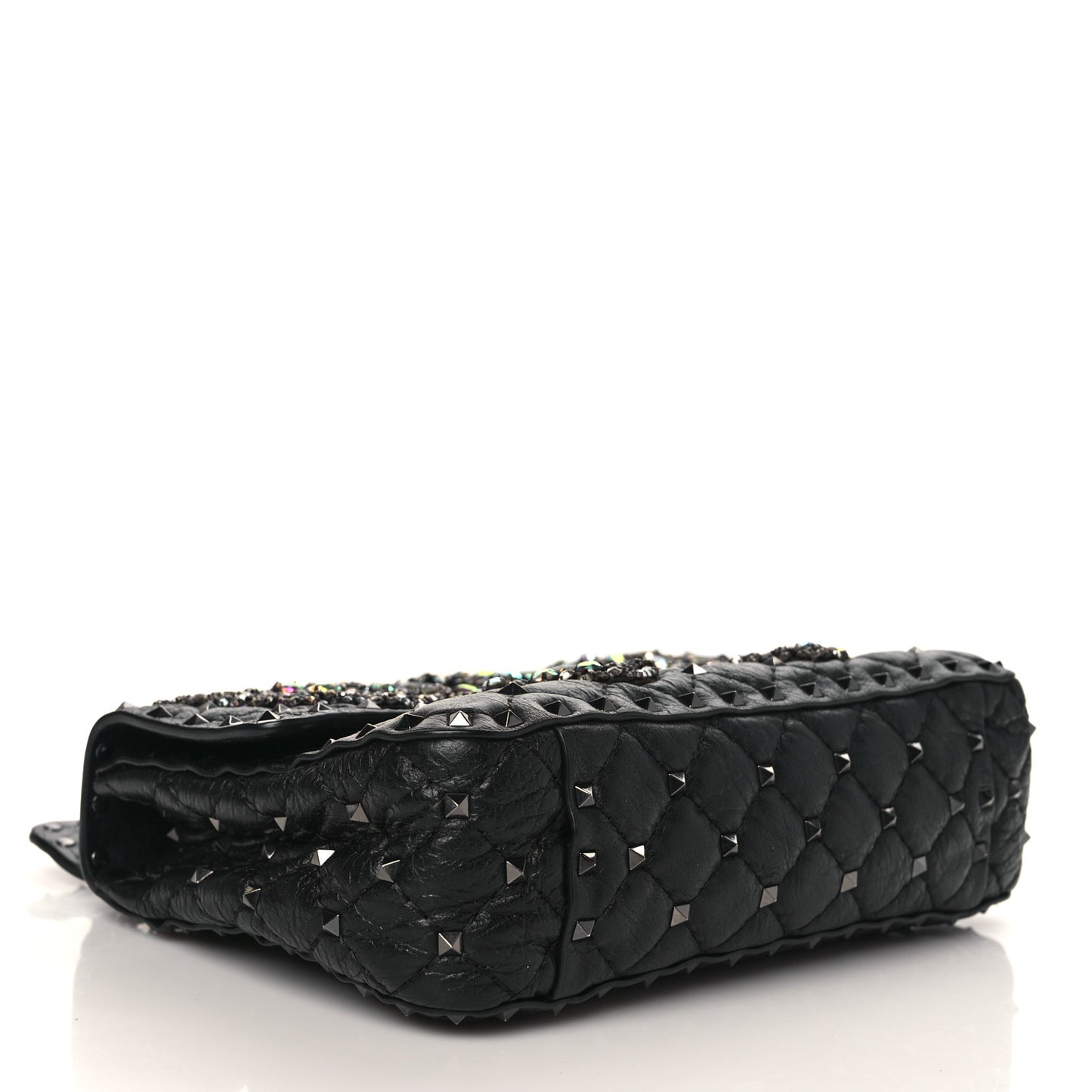 Craquele Nappa Butterfly Crystal Medium Rockstud Spike Shoulder Bag Black