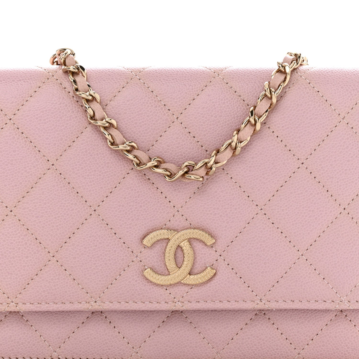 Chanel Caviar Quilted Studded CC Wallet on Chain WOC Light Pink 8 of 11