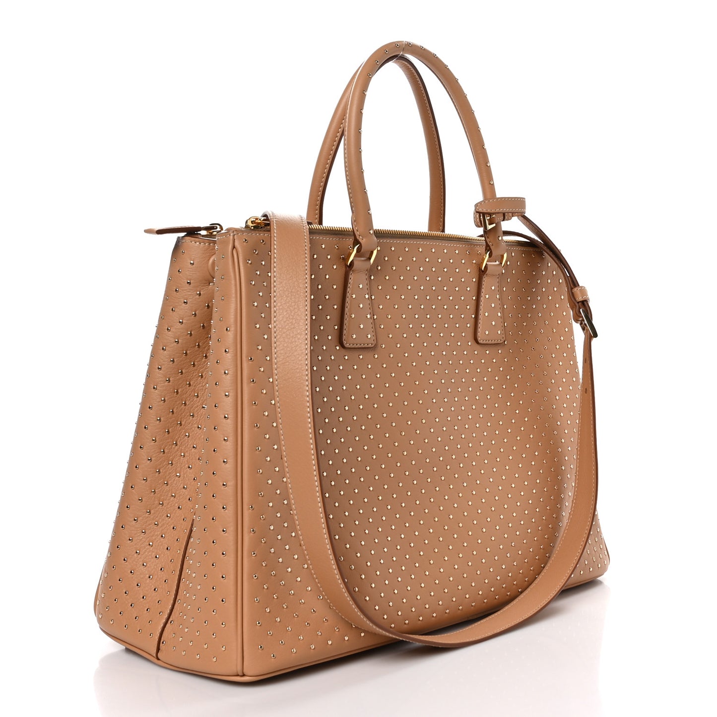 Calfskin Studded Extra Large Galleria Double Zip Tote Natural