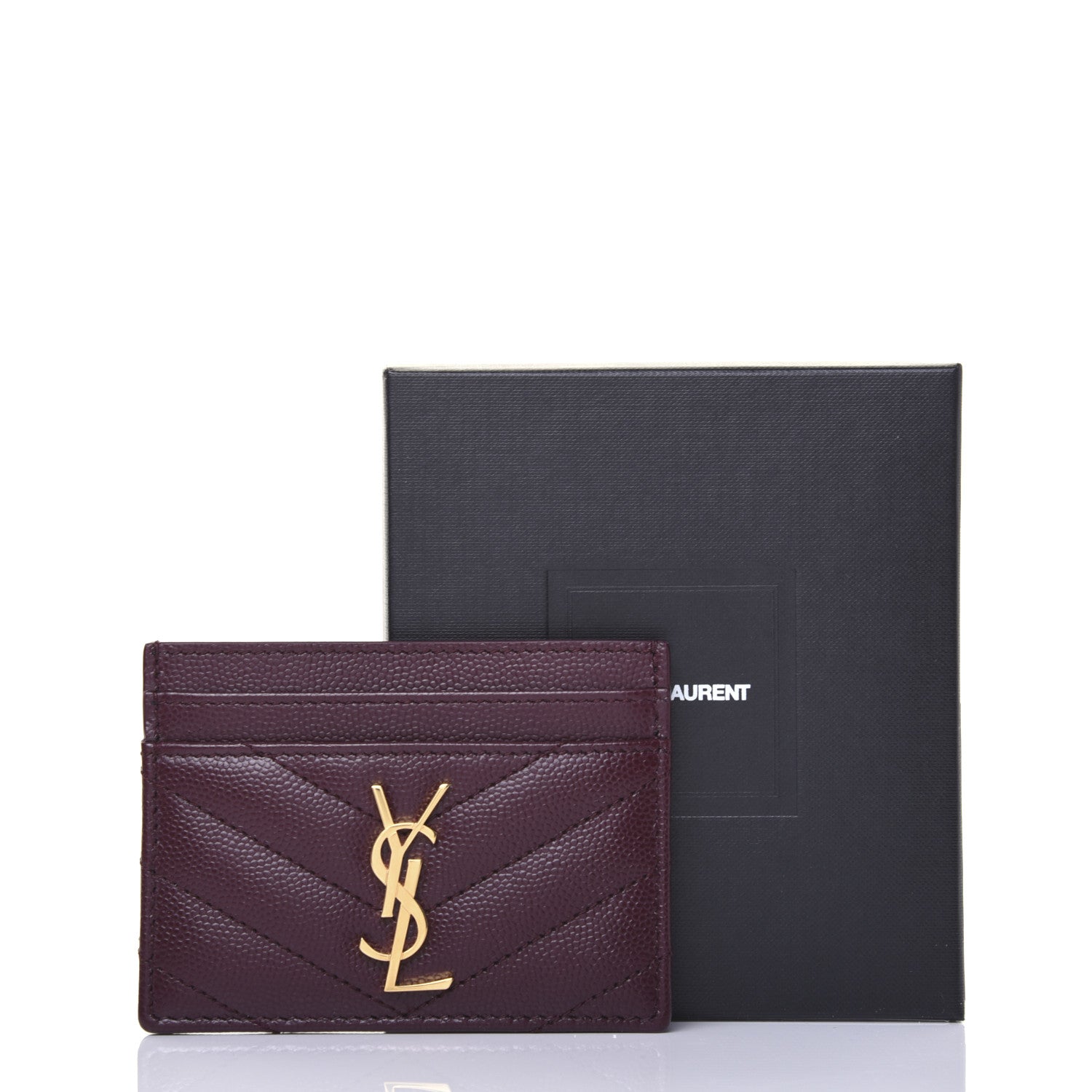 Saint Laurent Grain De Poudre Matelasse Chevron Monogram Credit Card Case Palissandre 9 of 9
