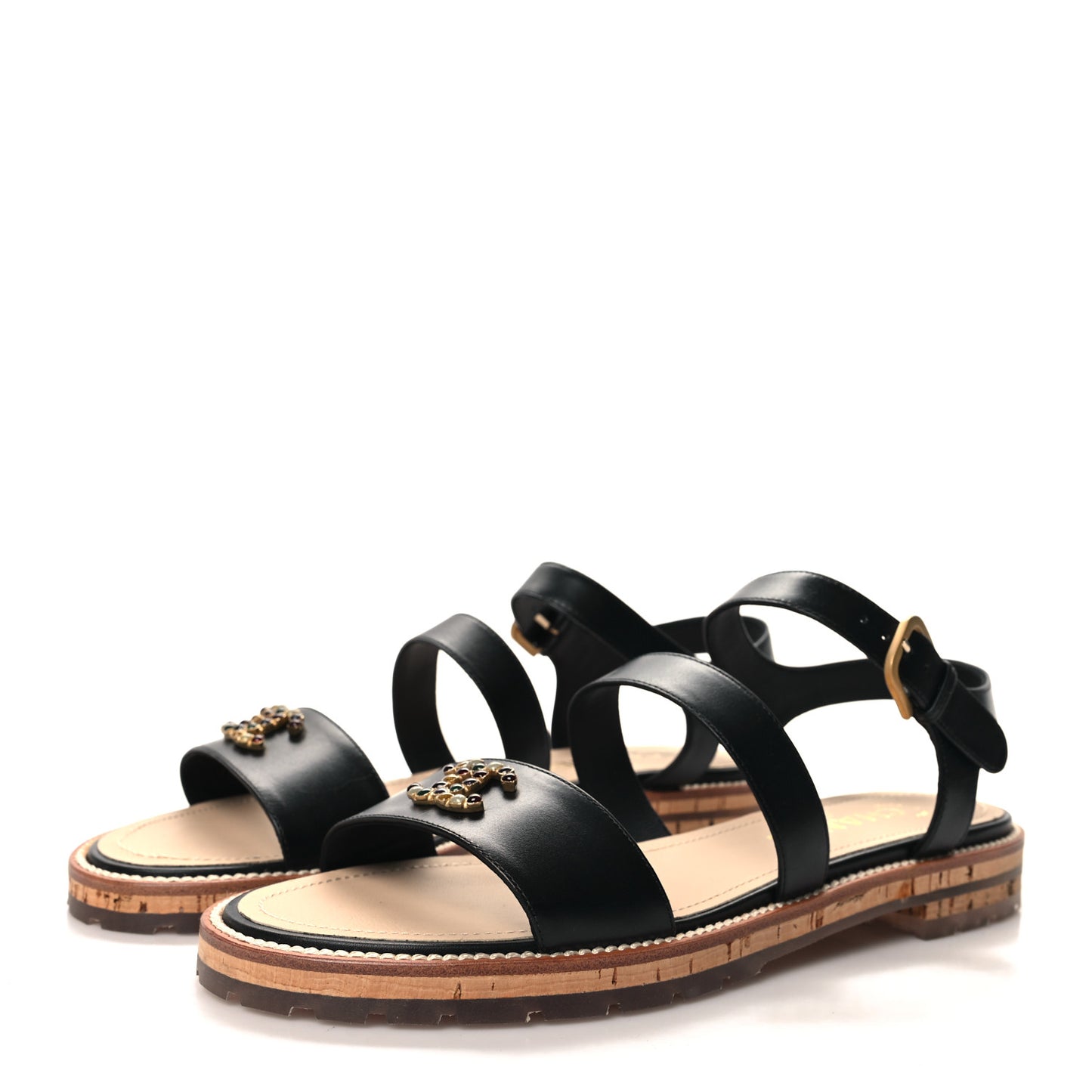 Lambskin Cork Gripoix CC Sandals 40.5 Black