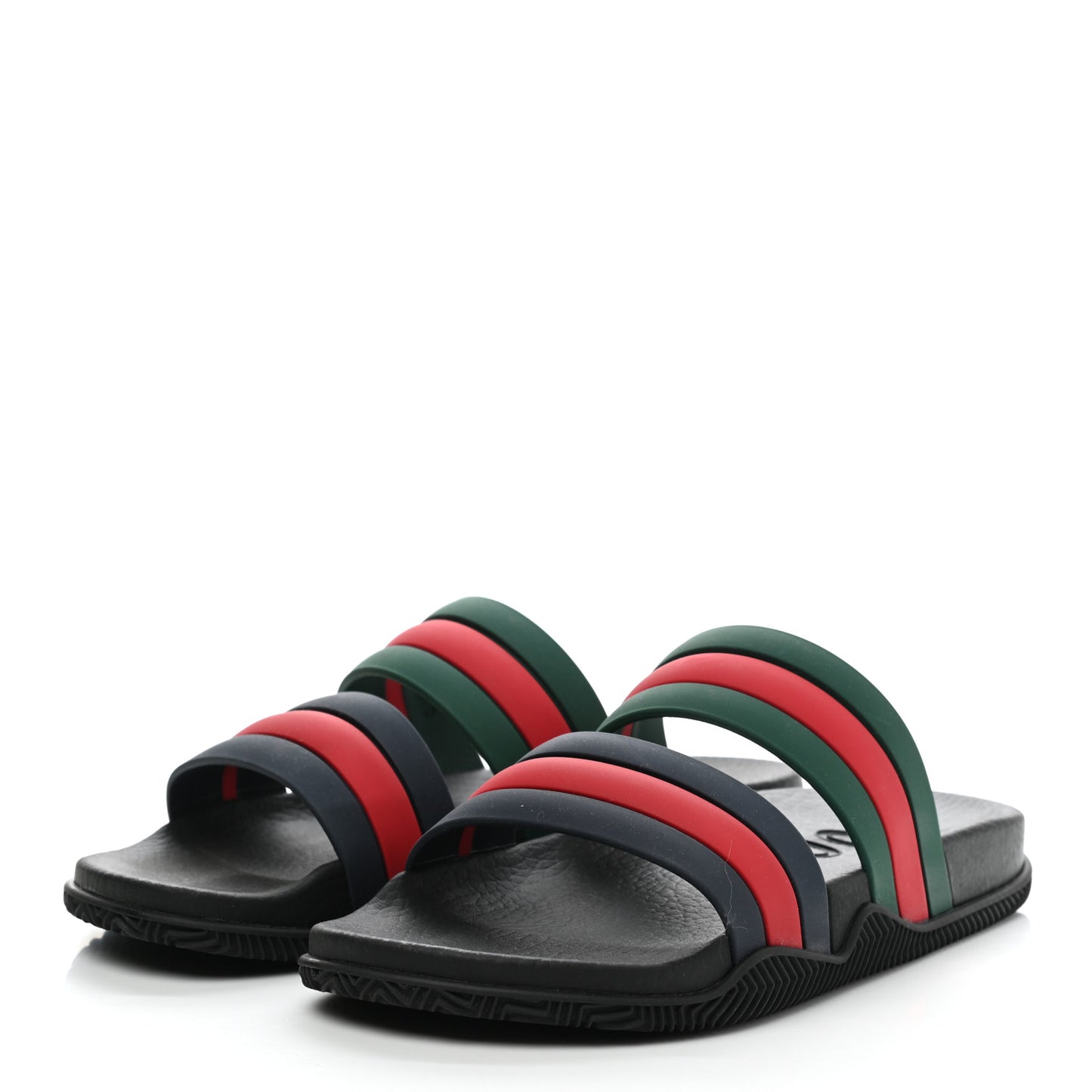 Rubber Web Stripe Slide Sandals 37 Green Navy Red