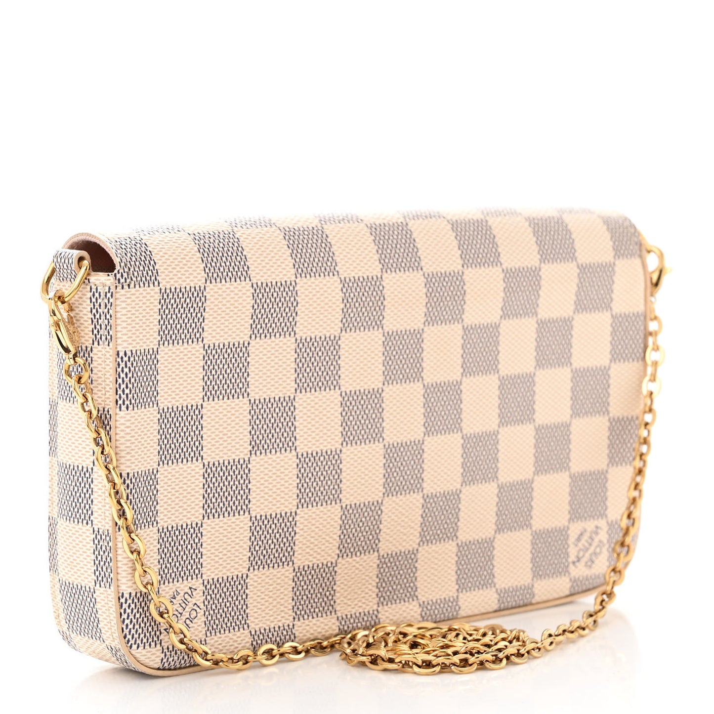 Damier Azur Pochette Felicie Chain Wallet Rose Ballerine