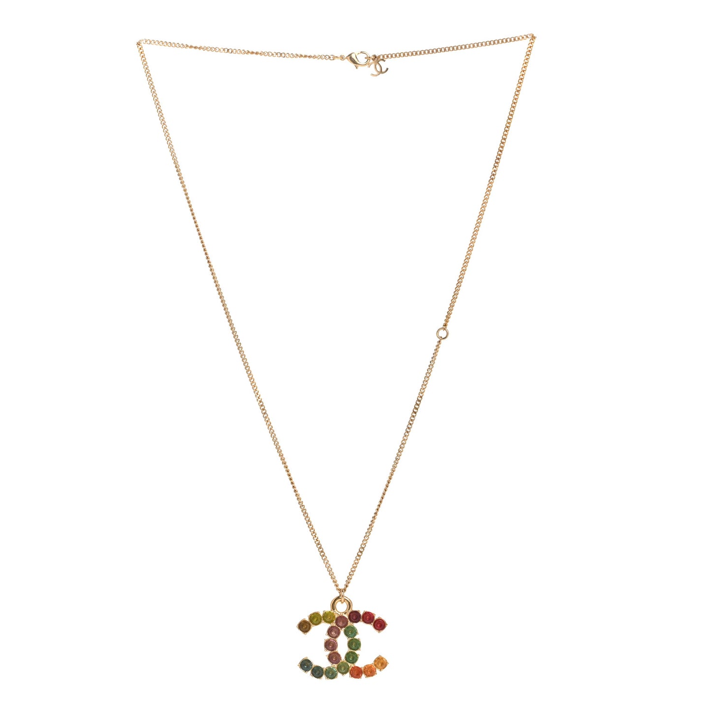 Crystal CC Pendant Necklace Gold Multicolor