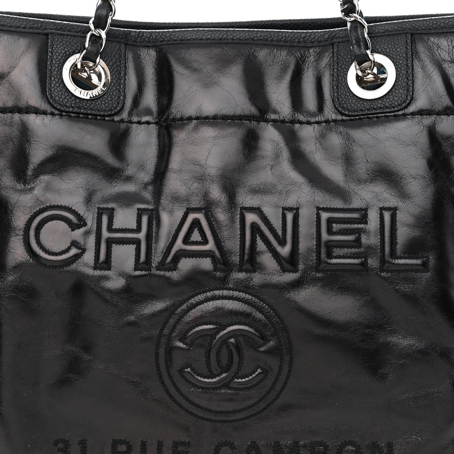 Glazed Calfskin Small Deauville Tote Black