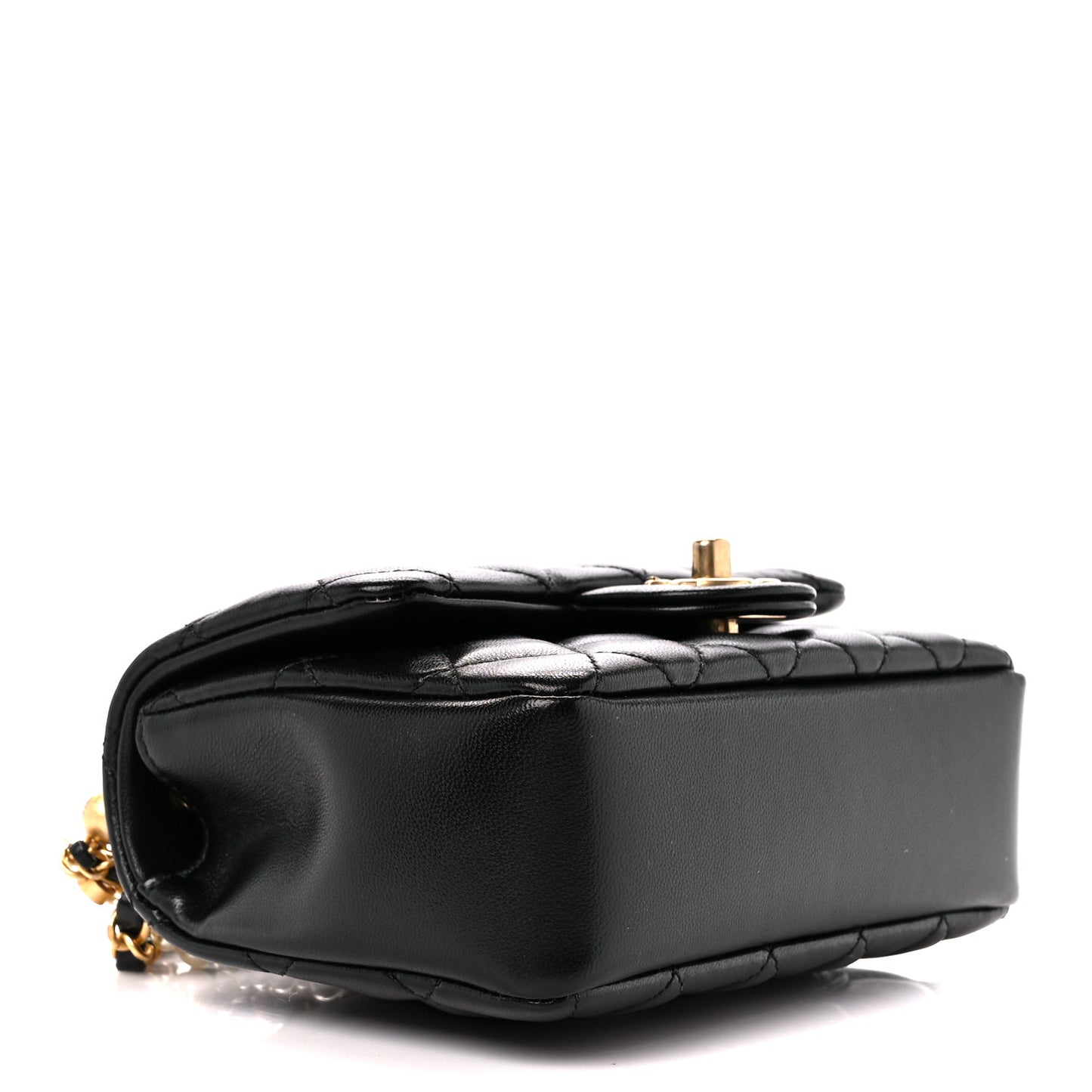 Shiny Lambskin Quilted Pearl Twist Mini Square Flap Black