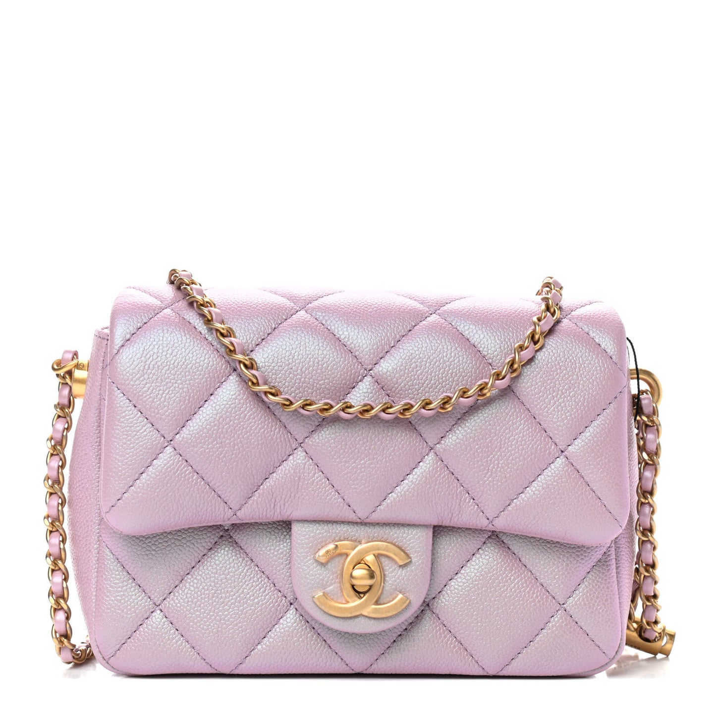 Iridescent Caviar Quilted Mini My Perfect Flap Pink
