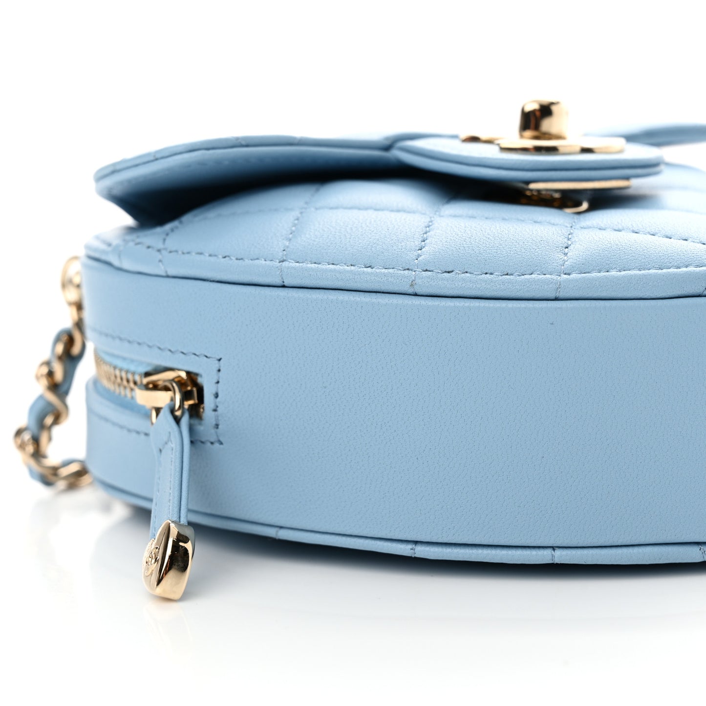 Lambskin Quilted CC In Love Heart Clutch With Chain Light Blue