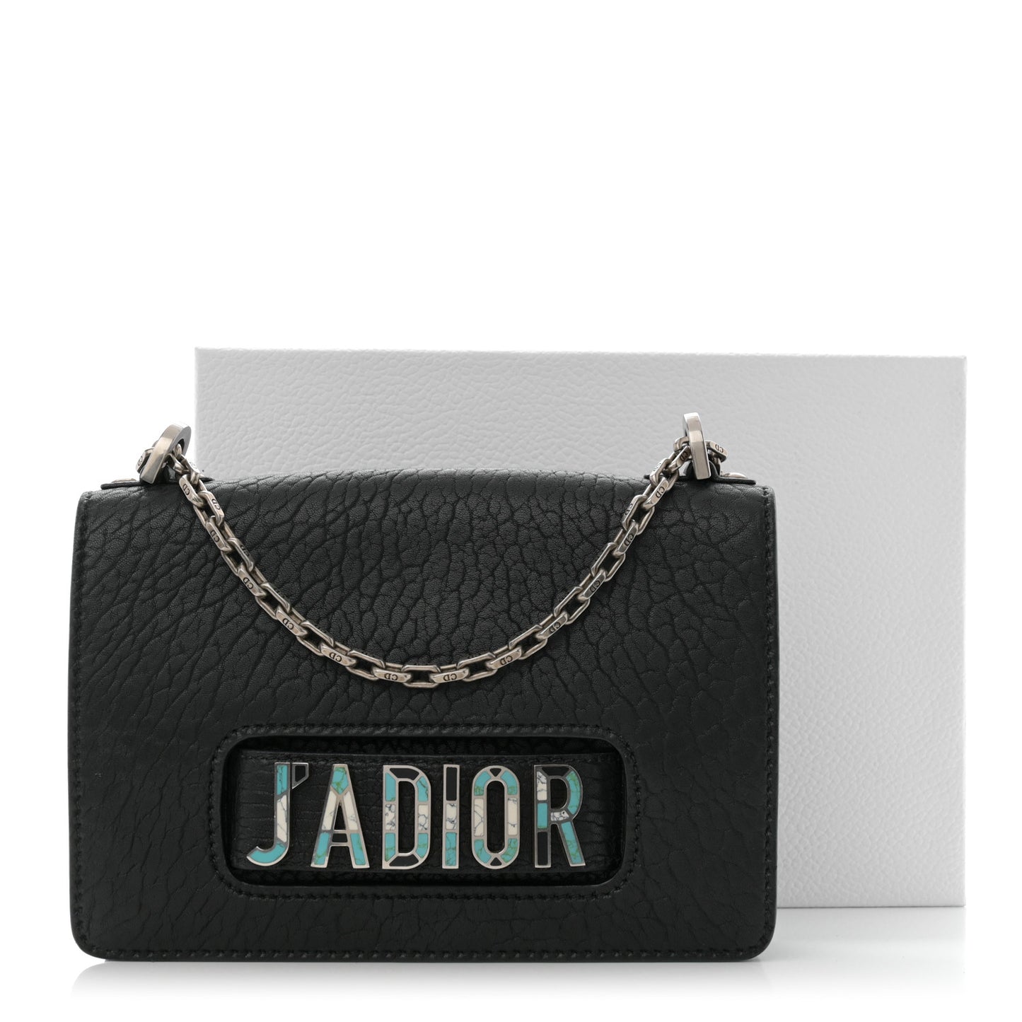 Canyon Grained Lambskin J'Adior Chain Flap Bag Black