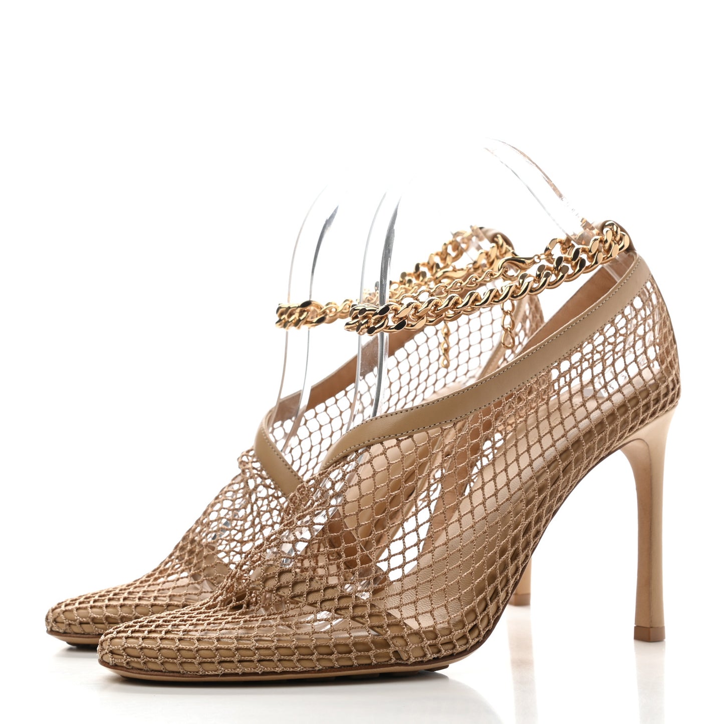 Mesh Nappa Chunky Chain Sandals 40 Beige Pony