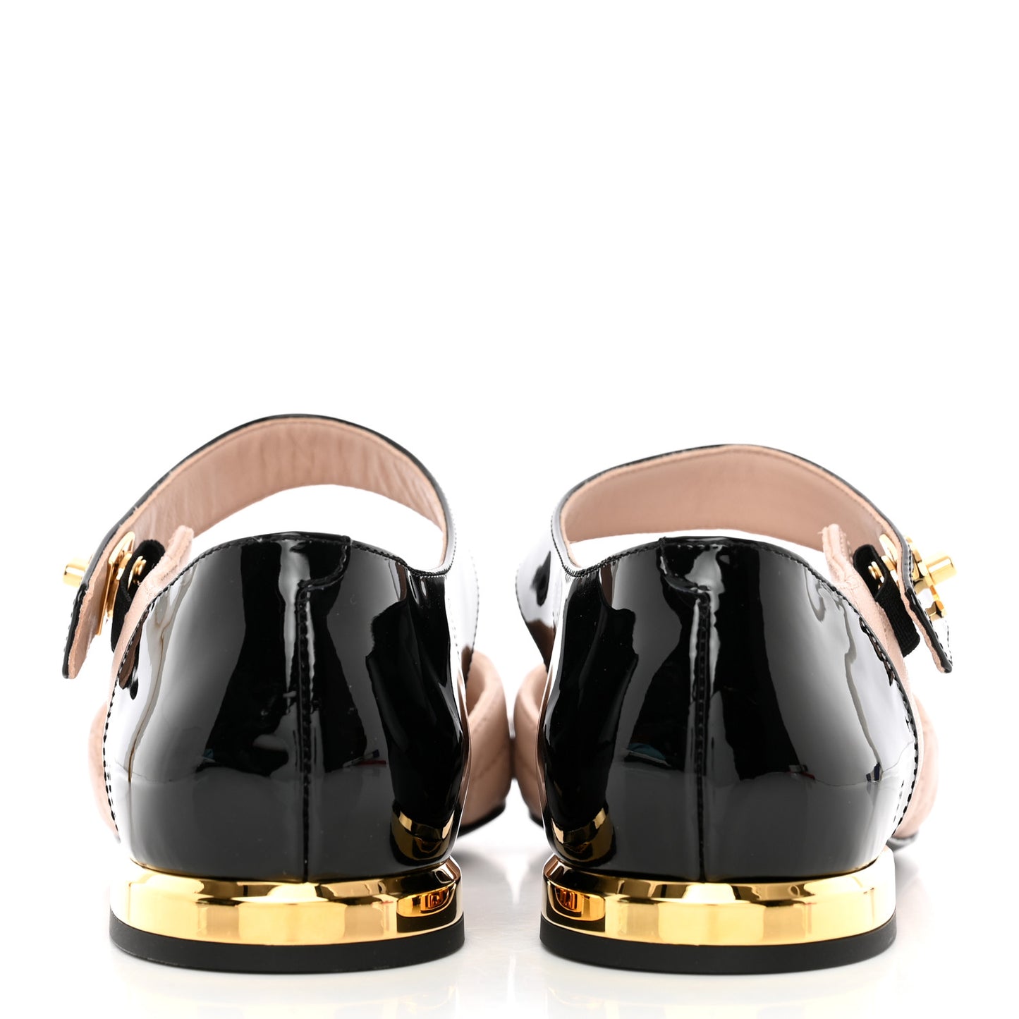 Patent Lambskin Quilted Cap Toe Ballerina Flats 36 Beige Black