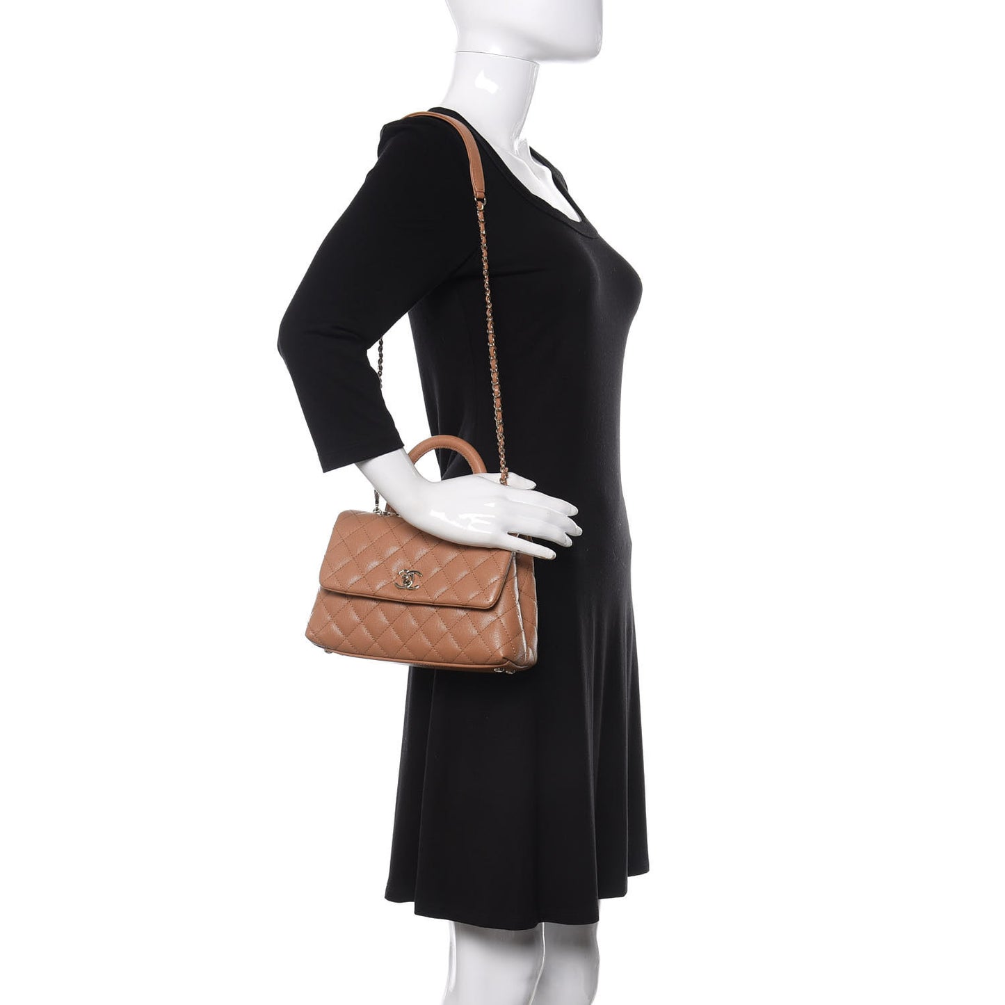 Caviar Quilted Mini Coco Handle Flap Brown