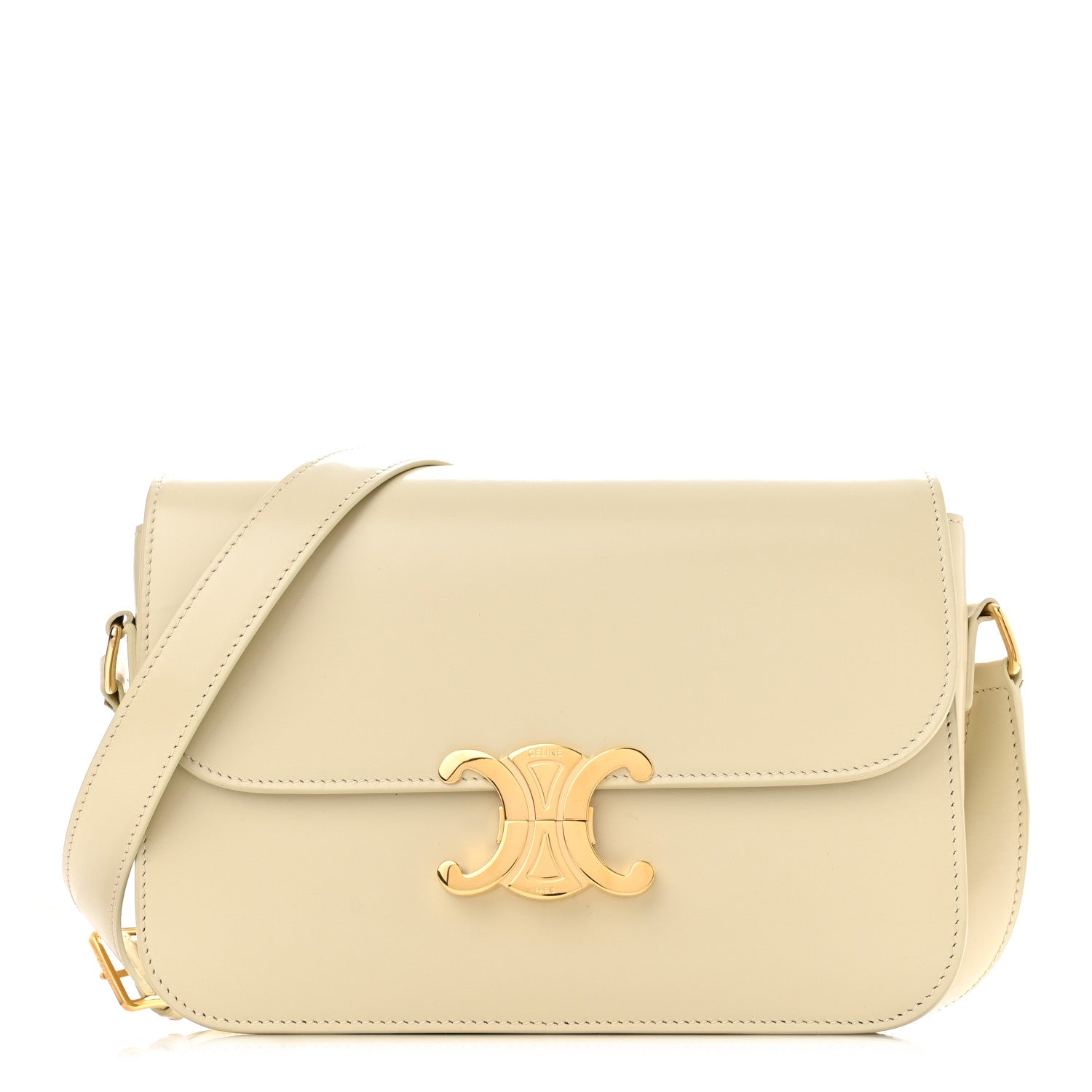 Celine Shiny Calfskin Medium Triomphe Limestone 1 of 9