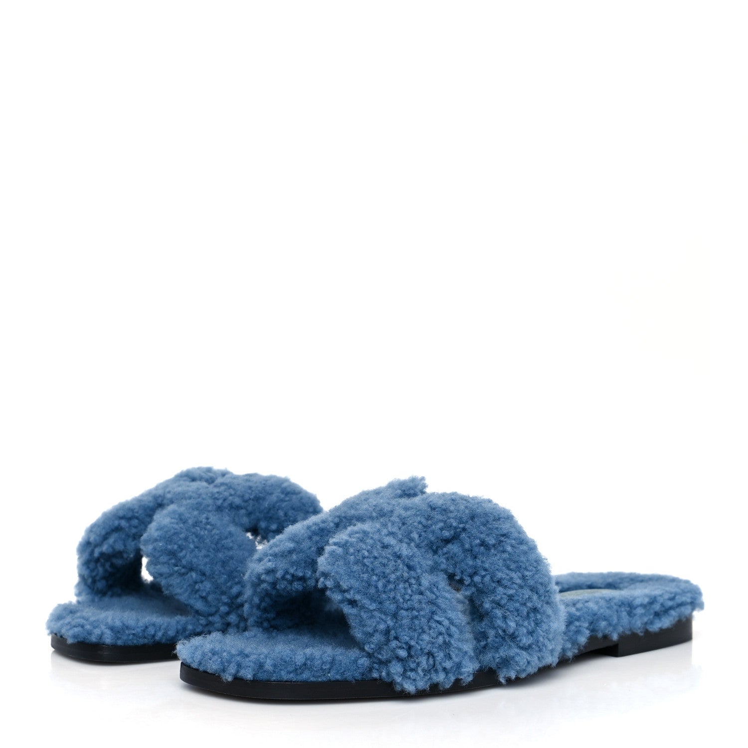 Hermes Woolskin Oran Sandals 37.5 Bleu 3 of 7