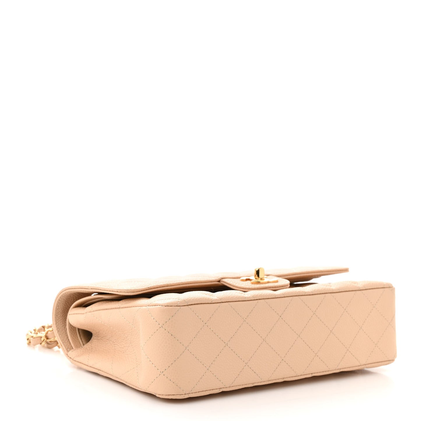 Caviar Quilted Medium Double Flap Beige