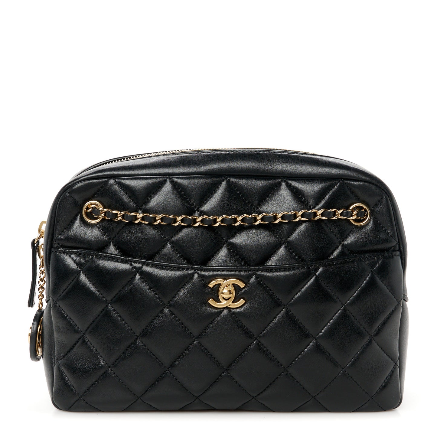 Shiny Lambskin Quilted Medium Camera Case Black