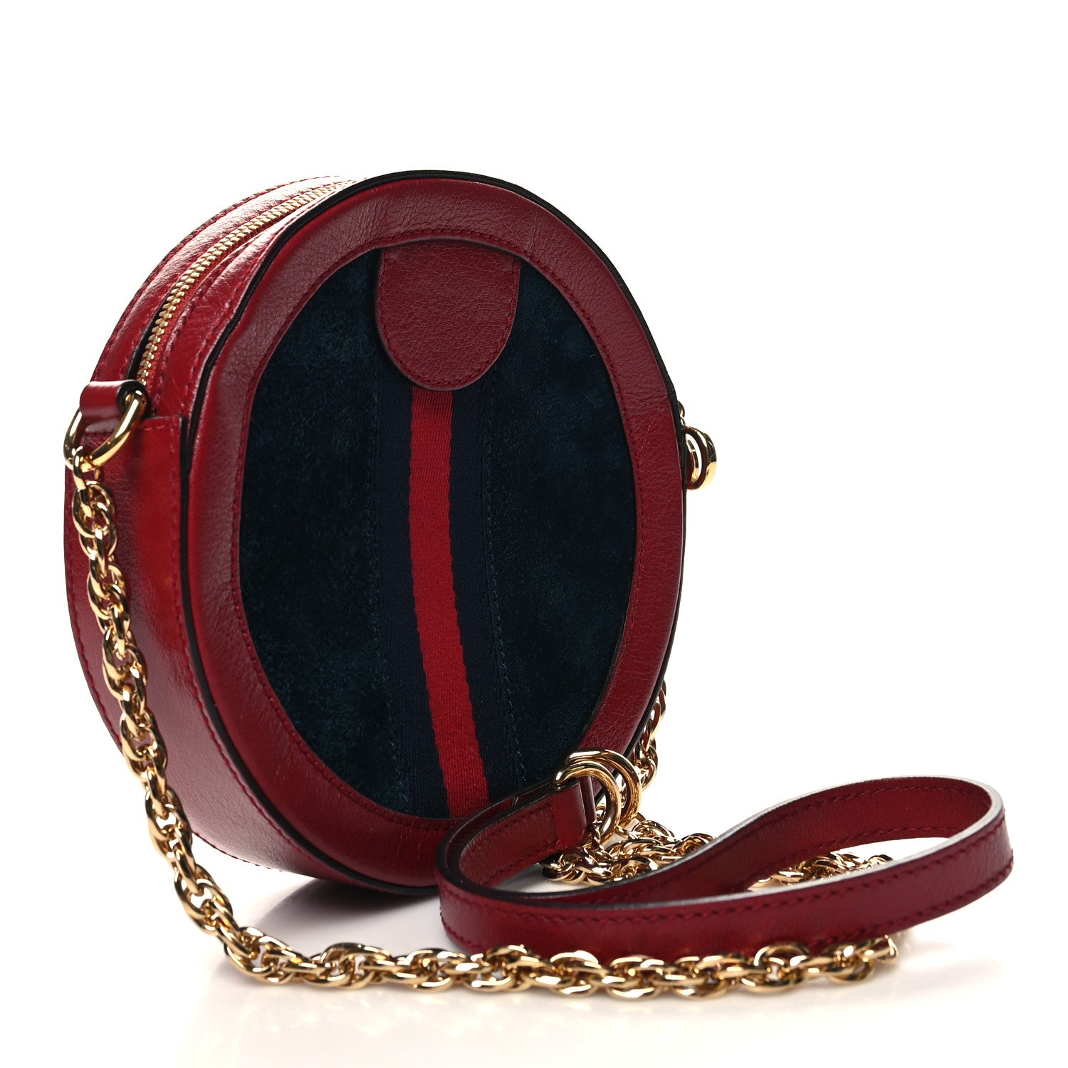 Gucci Suede Patent Web Mini Ophidia Round Shoulder Bag Hibiscus Red Navy 3 of 10