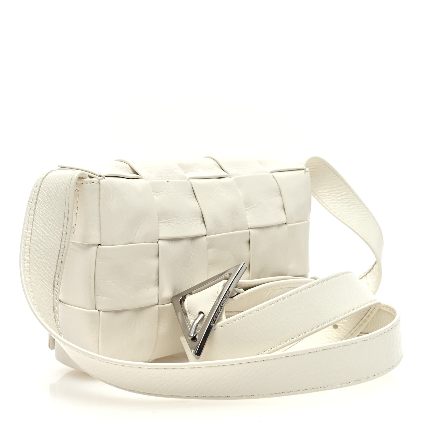 Paper Calfskin Maxi Intreccio Cassette Crossbody Bag White