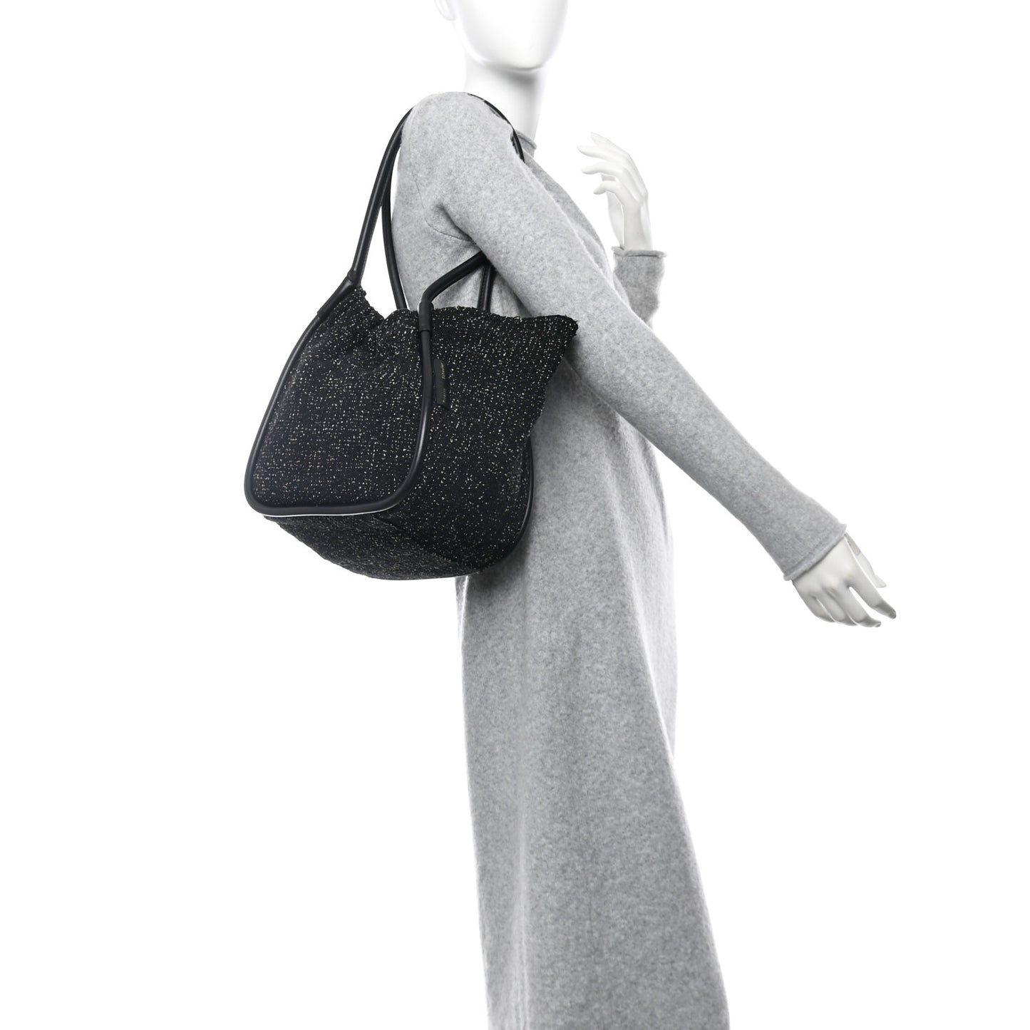 Tweed Large Ruched Tote Black