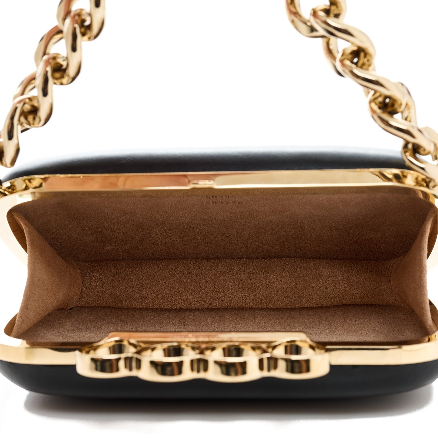 Lambskin Knuckle Box Chain Link Clutch Black