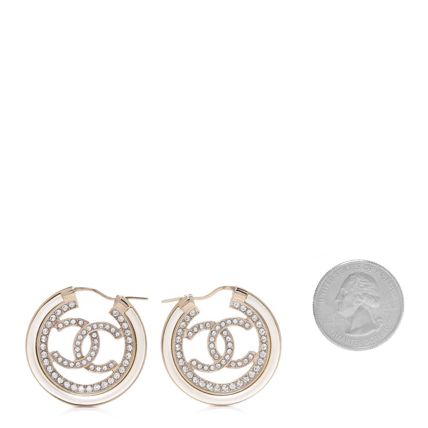 Metal Crystal Strass CC Hoop Earrings Gold