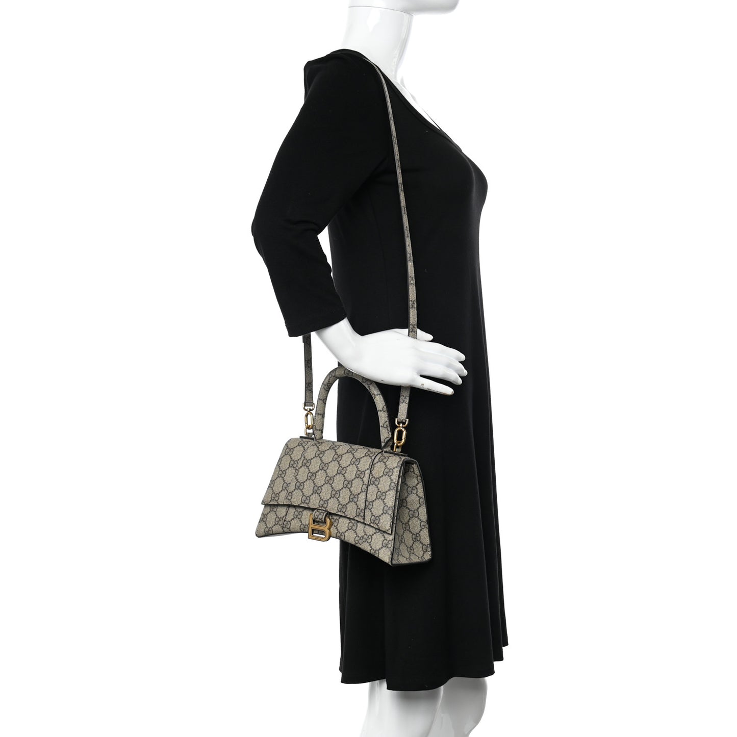 X GUCCI GG Supreme Monogram Small Hourglass Top Handle Bag Beige Ebony