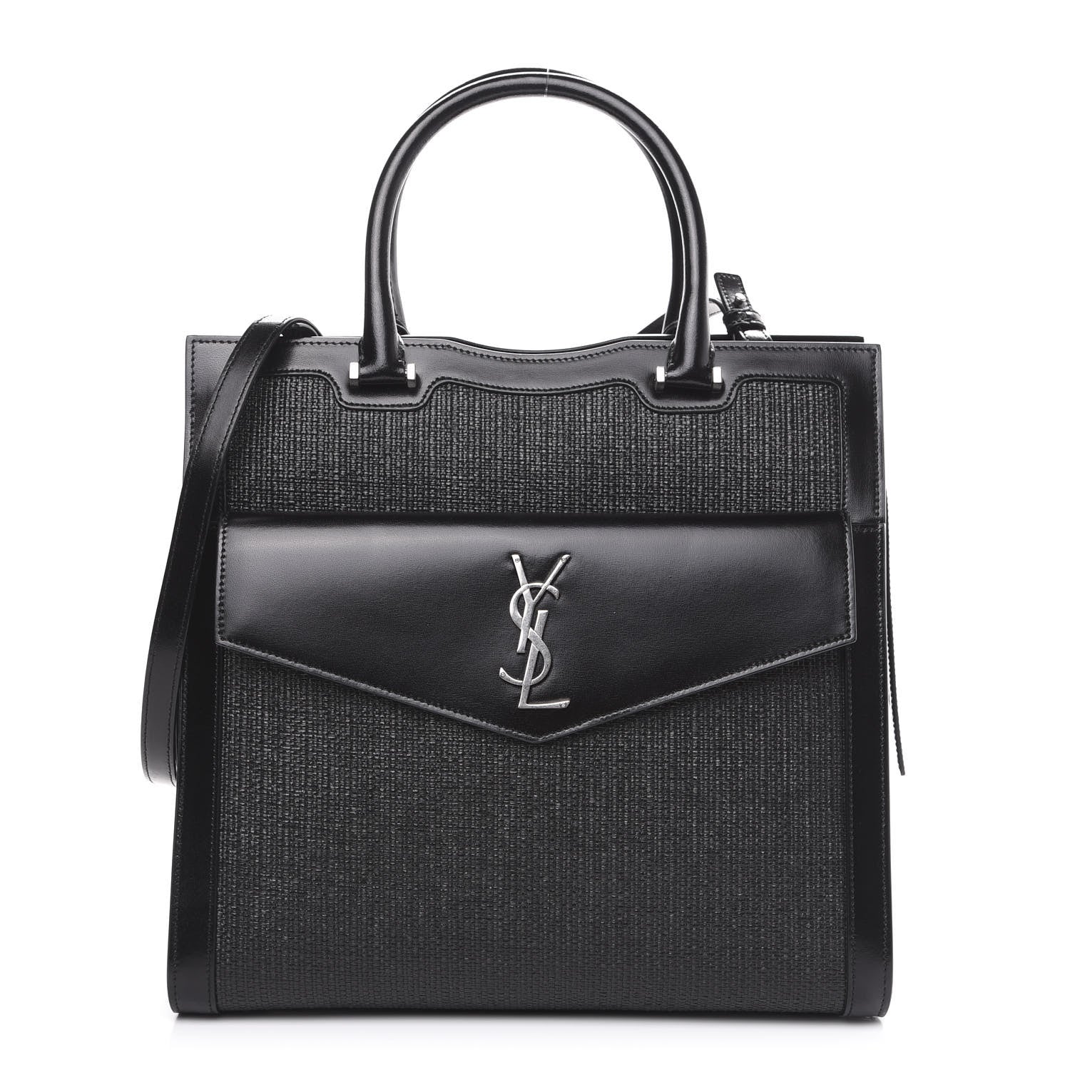 Saint Laurent Raffia Shiny Calfskin Large Uptown Tote Black 1 of 9