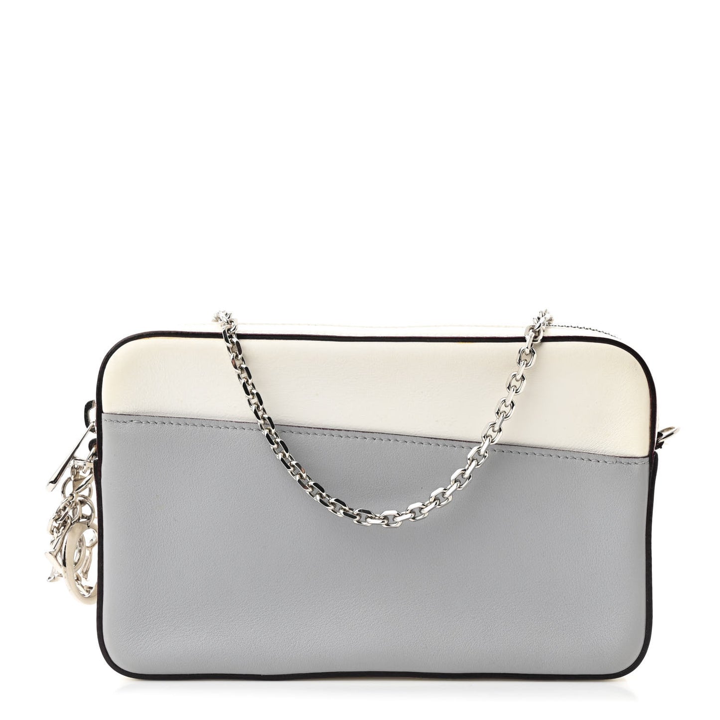 Calfskin Chain Wallet Grey Off White