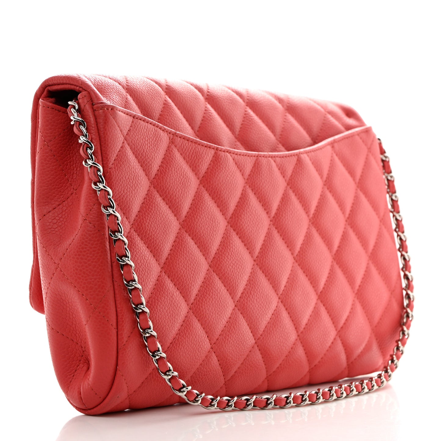 Caviar Quilted Clutch With Chain Flap Coral