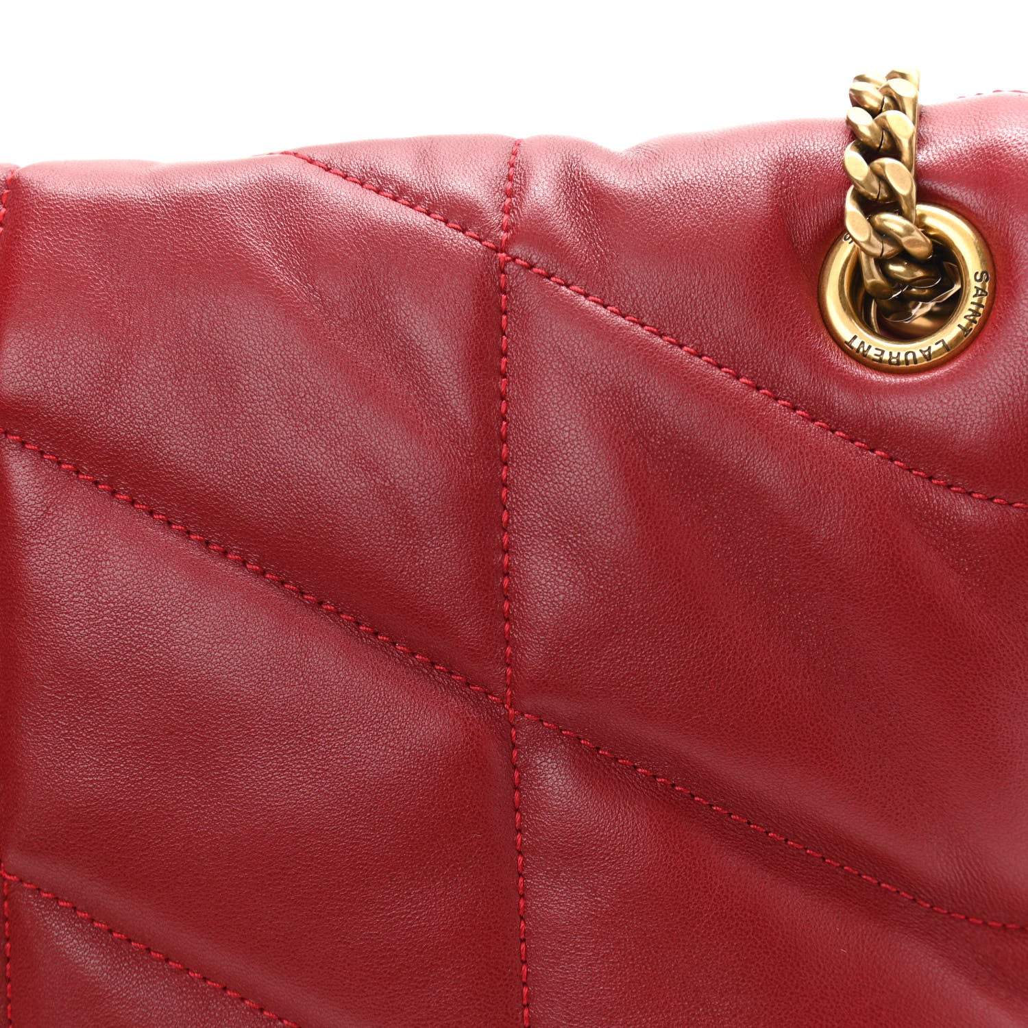 Saint Laurent Lambskin Quilted Small Loulou Puffer Monogram Chain Satchel Opyum Red 10 of 13