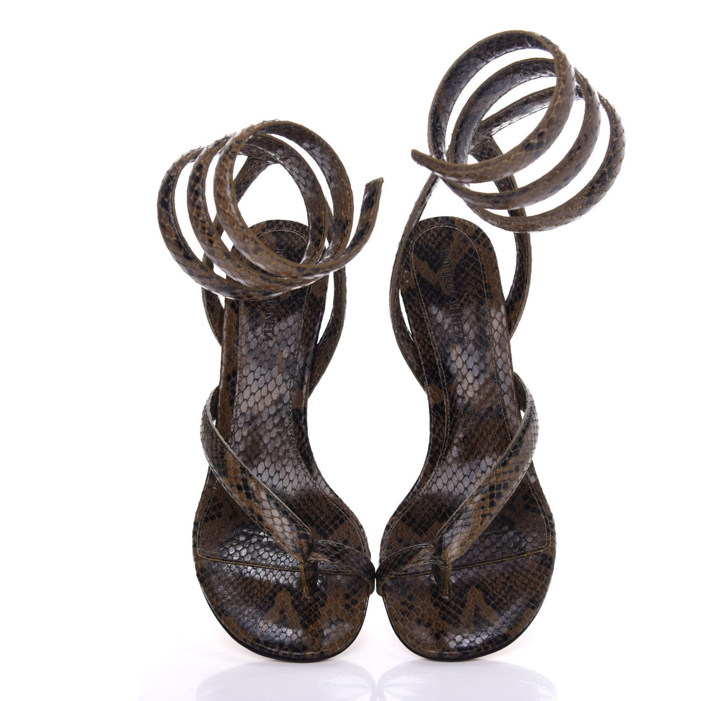 Python Printed Calfskin Spiral Sandals 40 Kaki