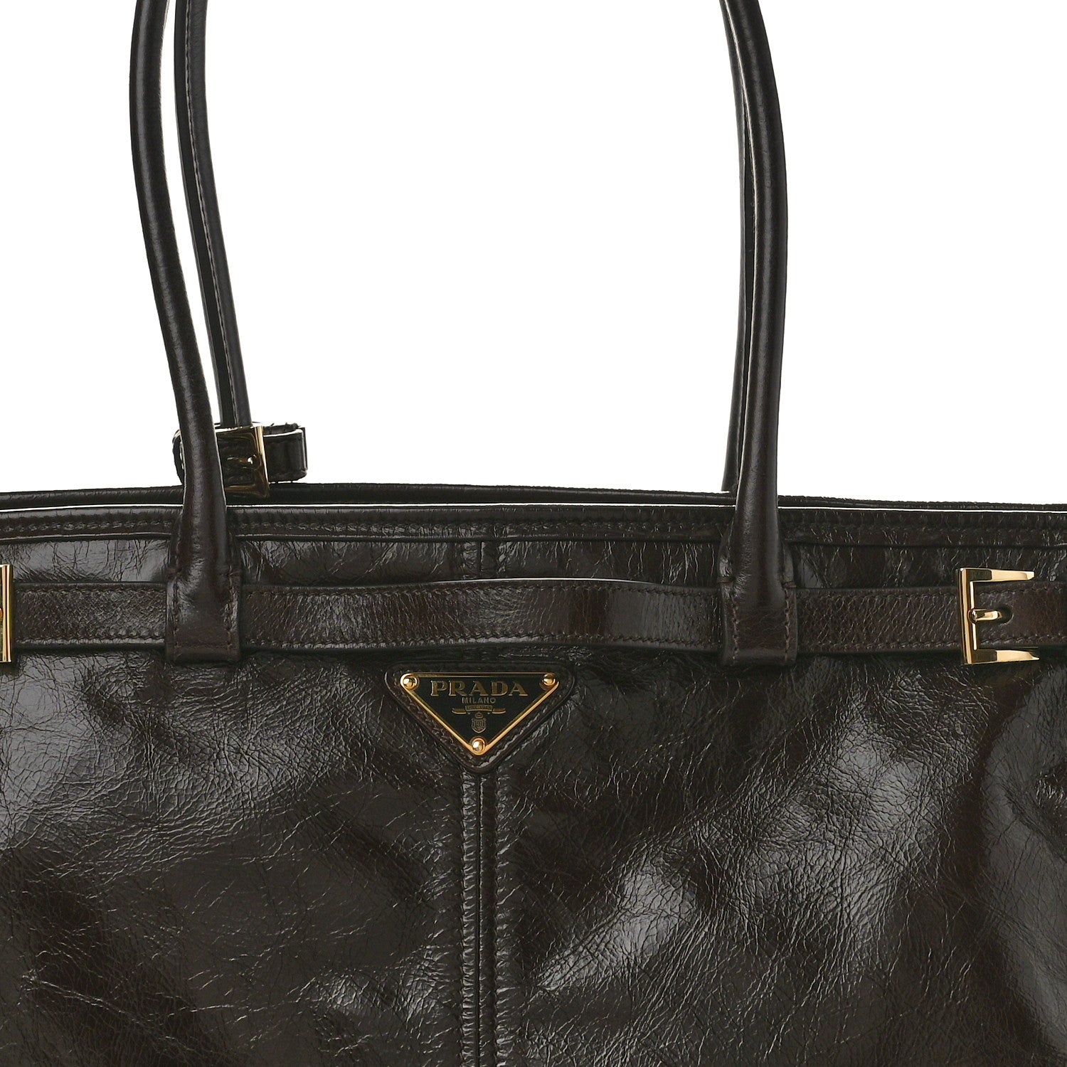 Prada Shiny Nappa Large Shoulder Bag Dark Brown 7 of 9