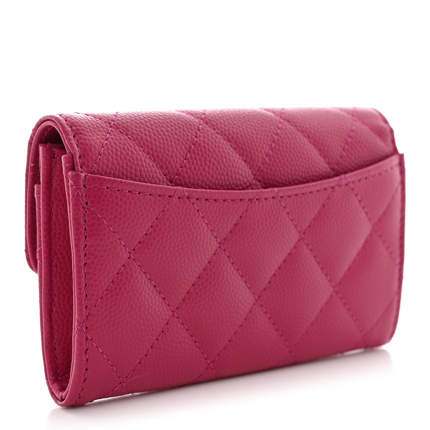 Caviar Quilted Flap Card Holder Wallet Fuchsia