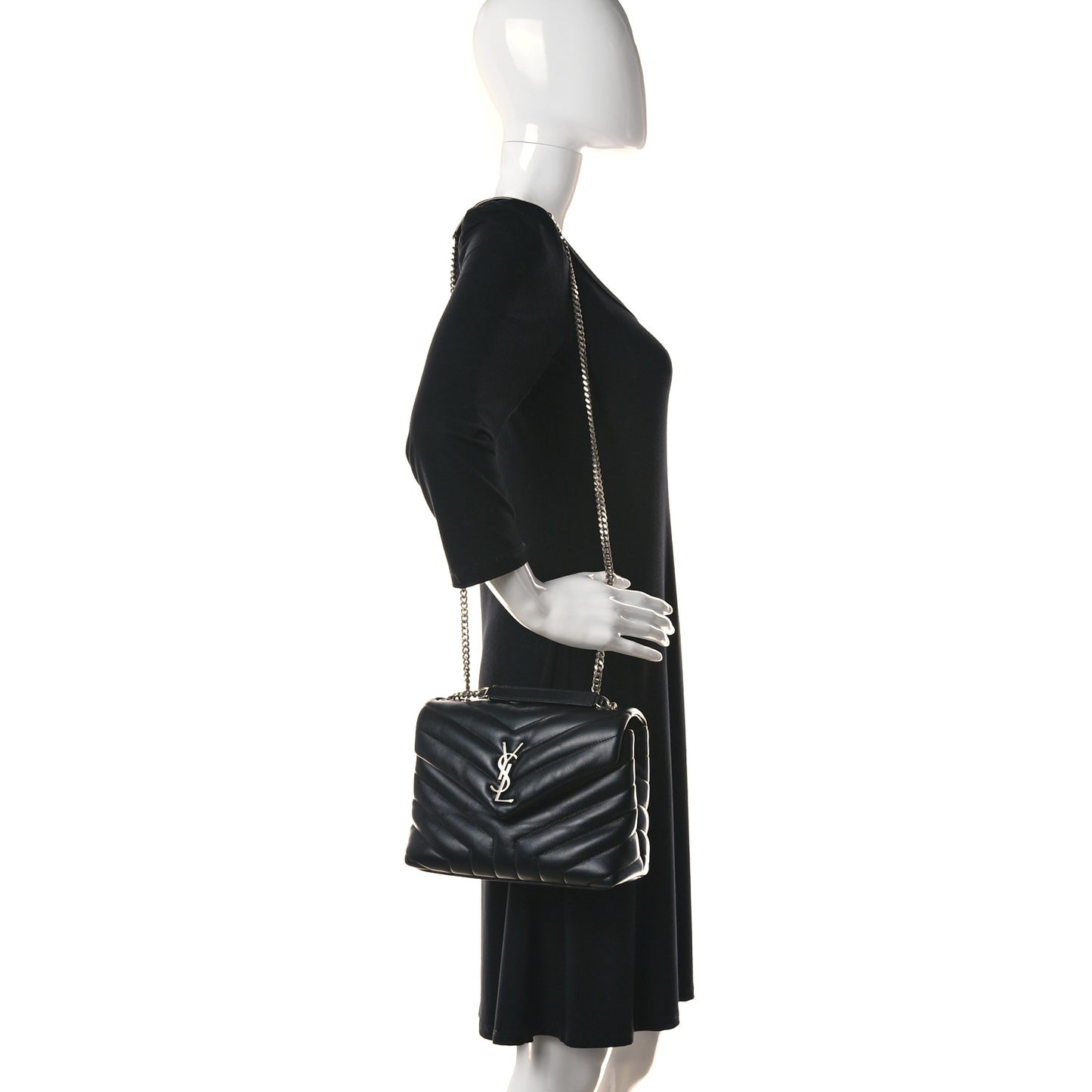 Calfskin Y Quilted Monogram Small Loulou Chain Satchel Black