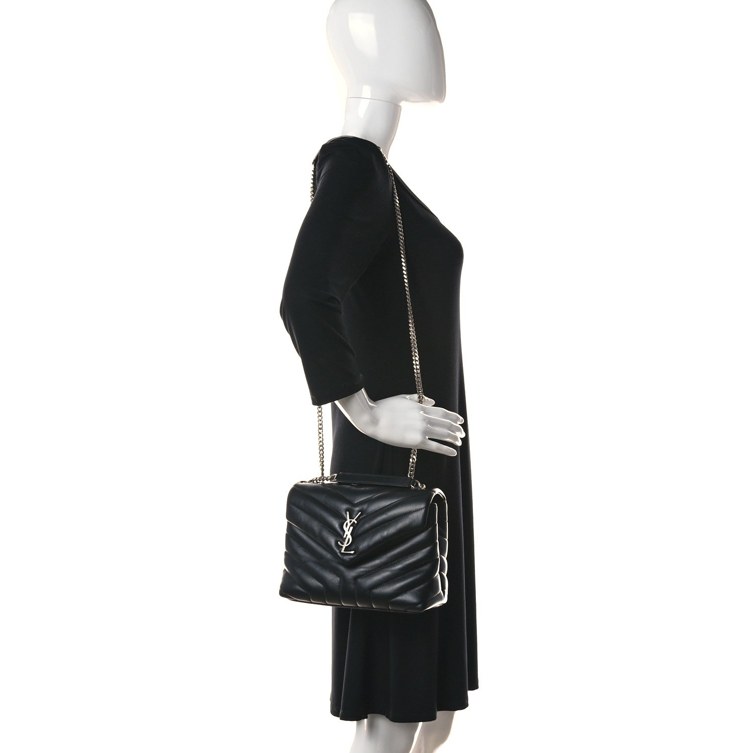 Saint Laurent Calfskin Y Quilted Monogram Small Loulou Chain Satchel Black 2 of 16