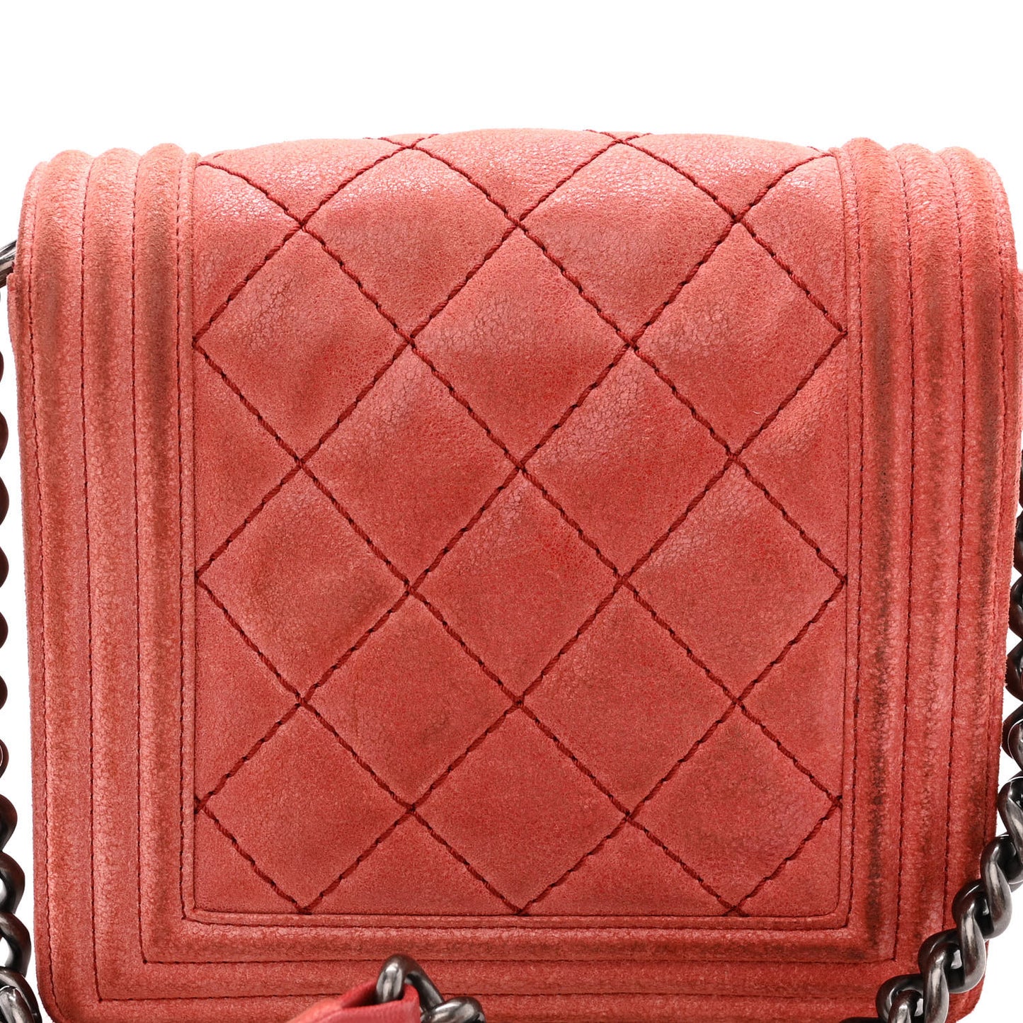 Iridescent Calfskin Quilted Small Gentle Square Boy Flap Red