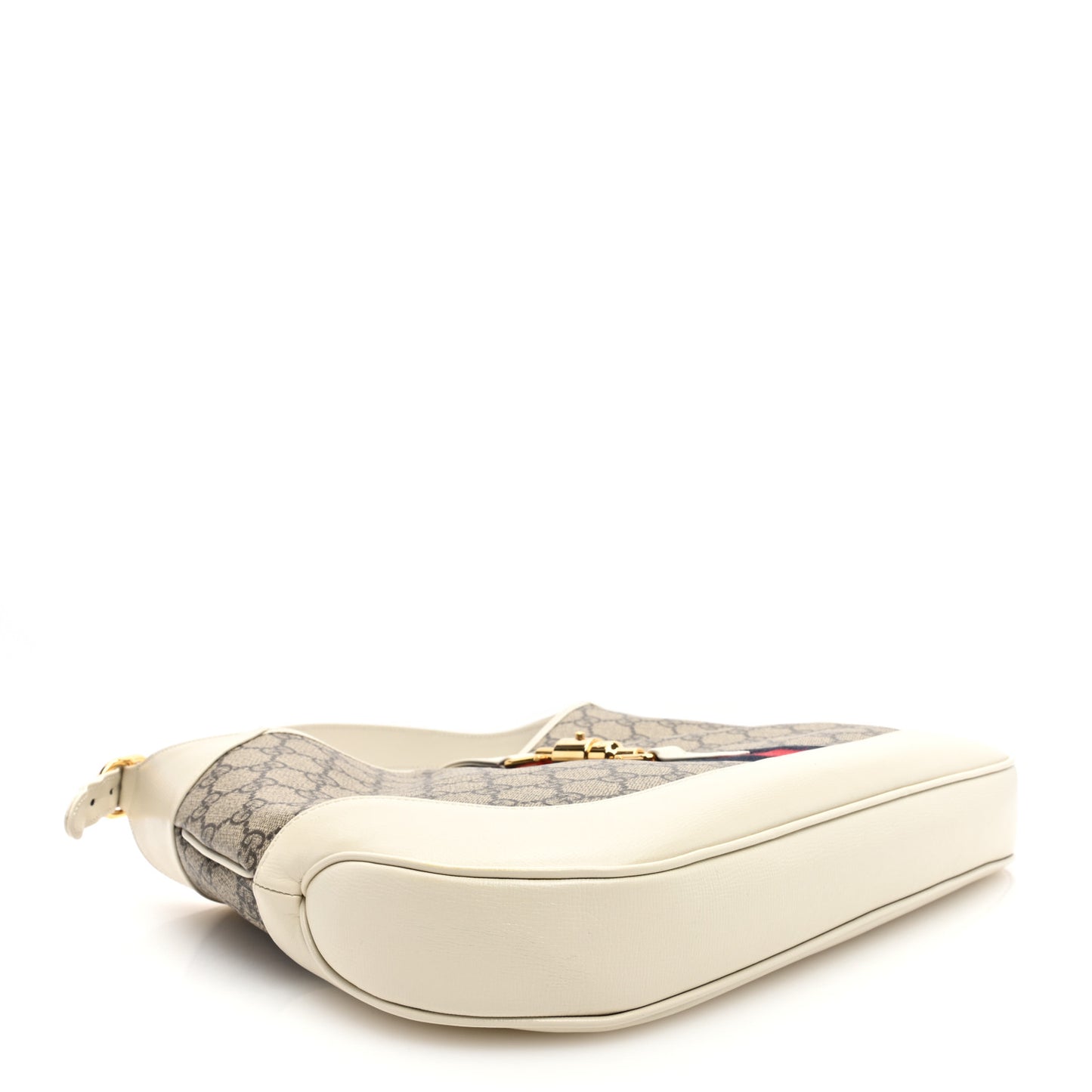 GG Supreme Monogram Textured Dollar Calfskin Web Medium Jackie 1961 Hobo Beige Ebony Mystic White