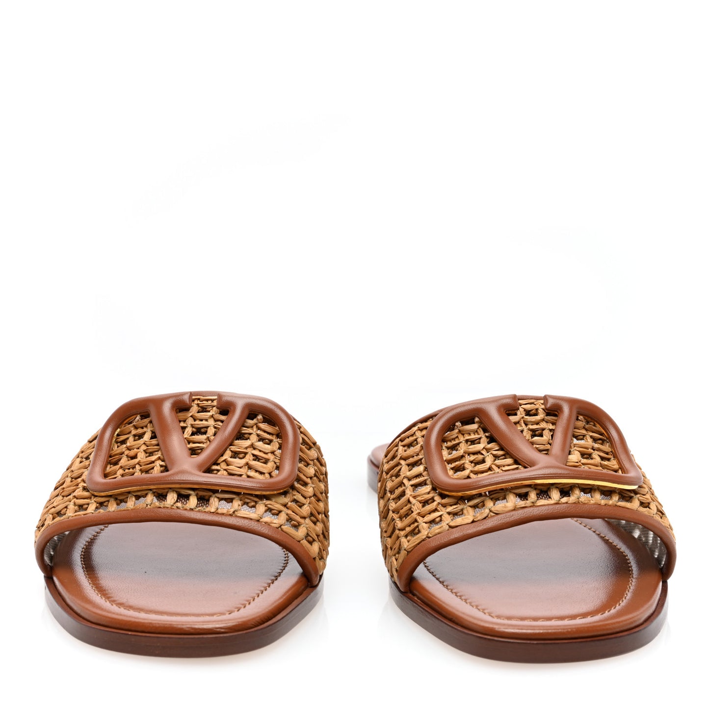 Raffia Vlogo Flat Slide Sandals 36 Tan
