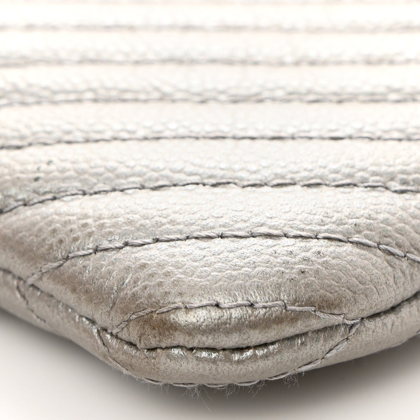 Metallic Caviar Chevron Quilted Large Boy Cosmetic Case Silver