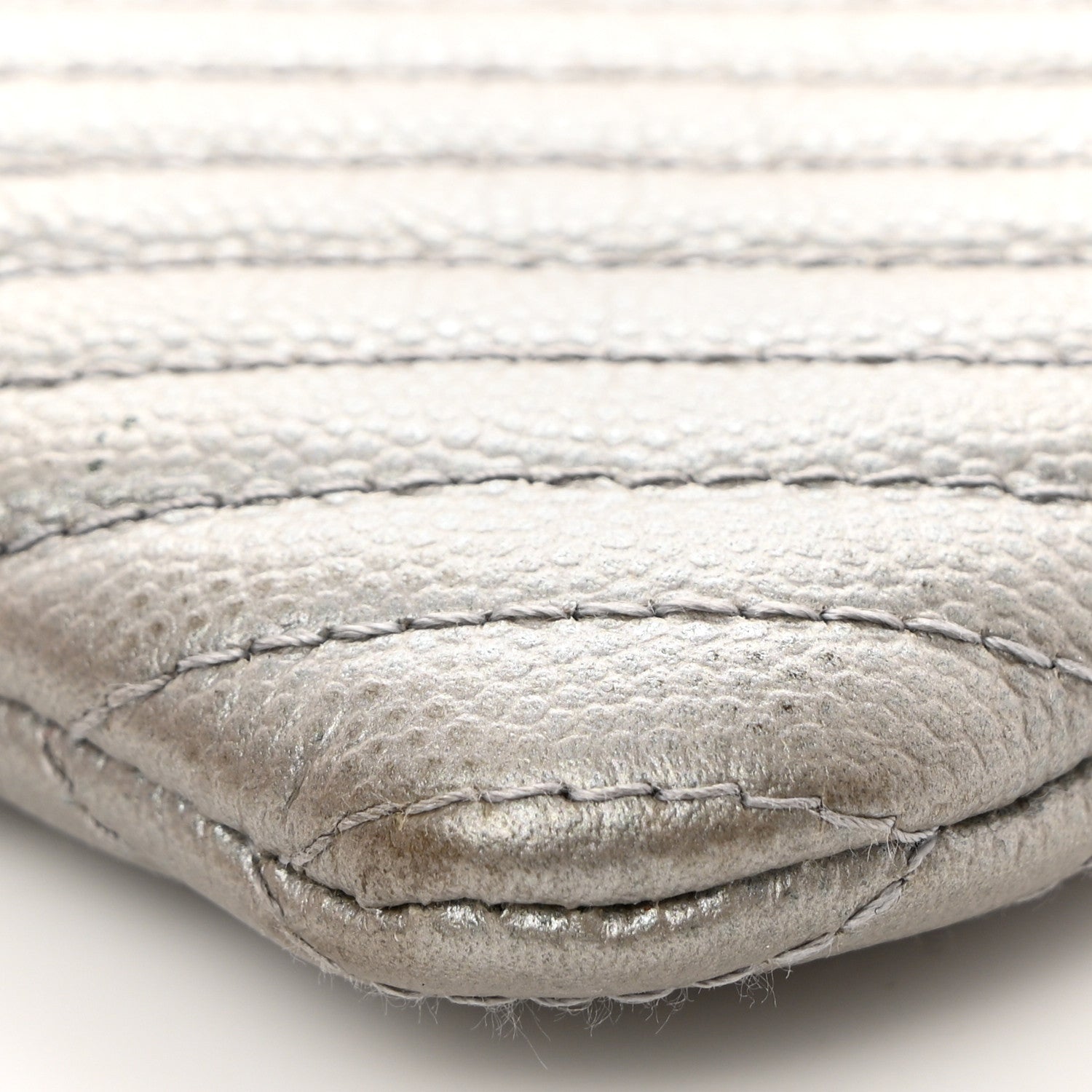 Chanel Metallic Caviar Chevron Quilted Large Boy Cosmetic Case Silver 8 of 9