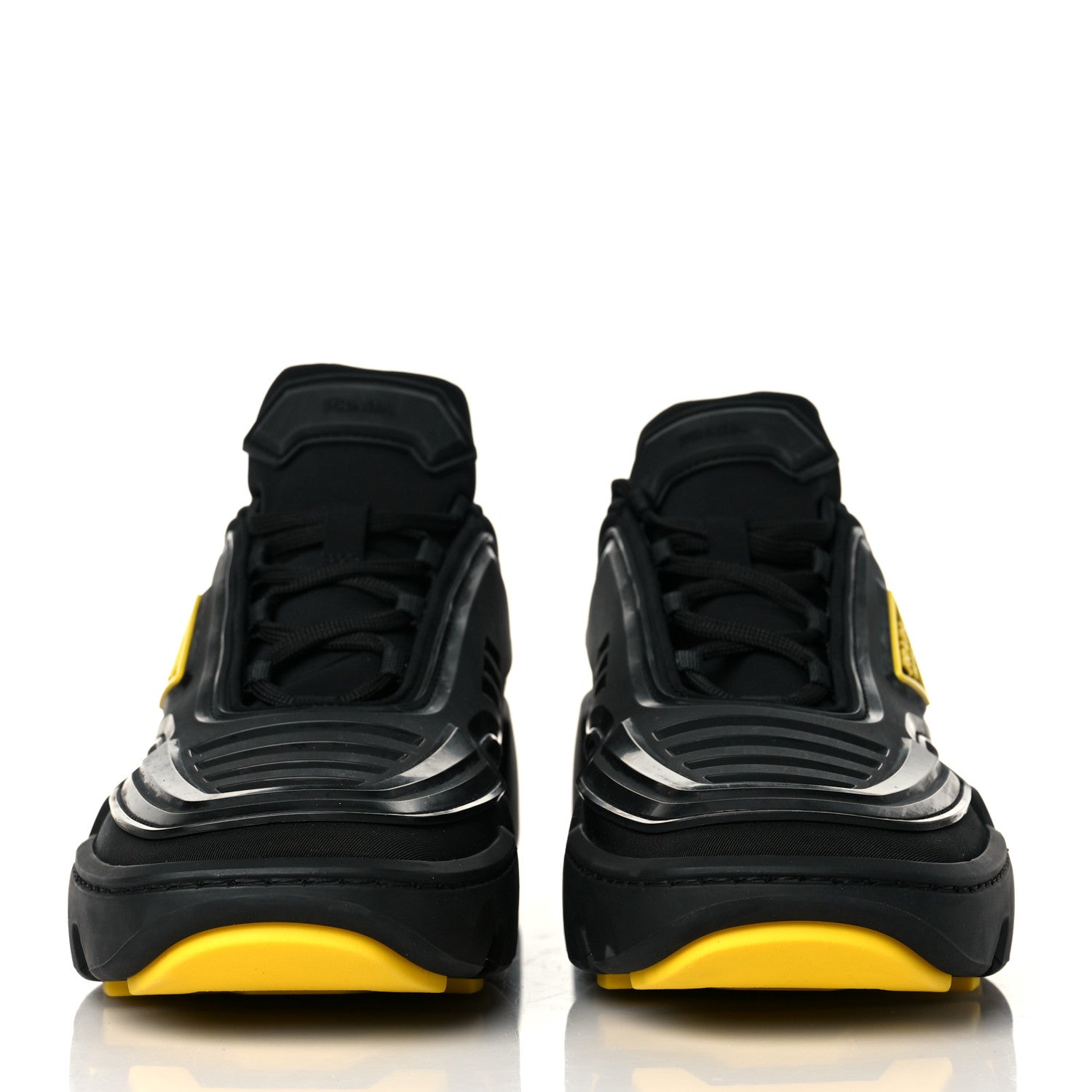 Prada Techno Stretch Fabric Triangle Logo Men Sneakers 11 Black Gold 2 of 8